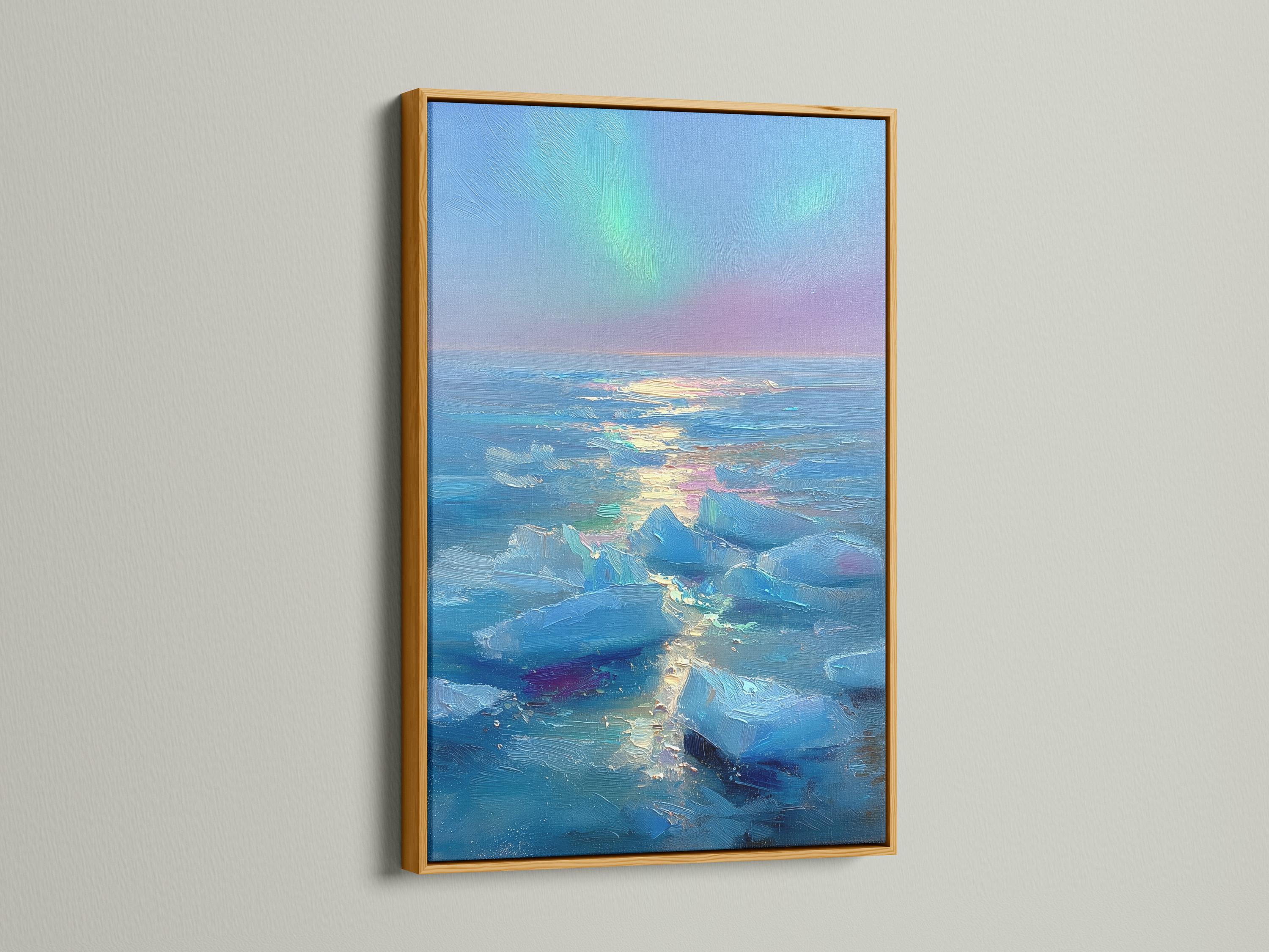 Framed seascape artwork shown in a mockup with several frame options on the left