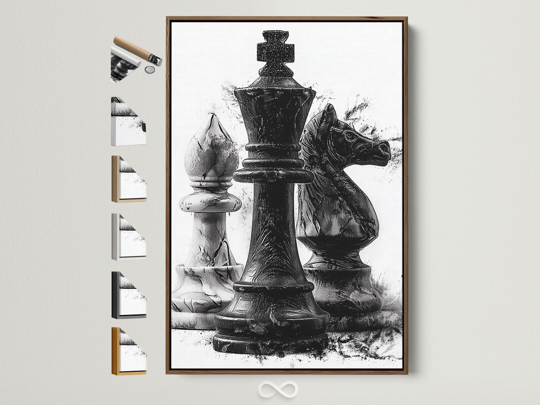 Chess King Canvas Art – Black & White Chessboard Game Artwork, Modern ...