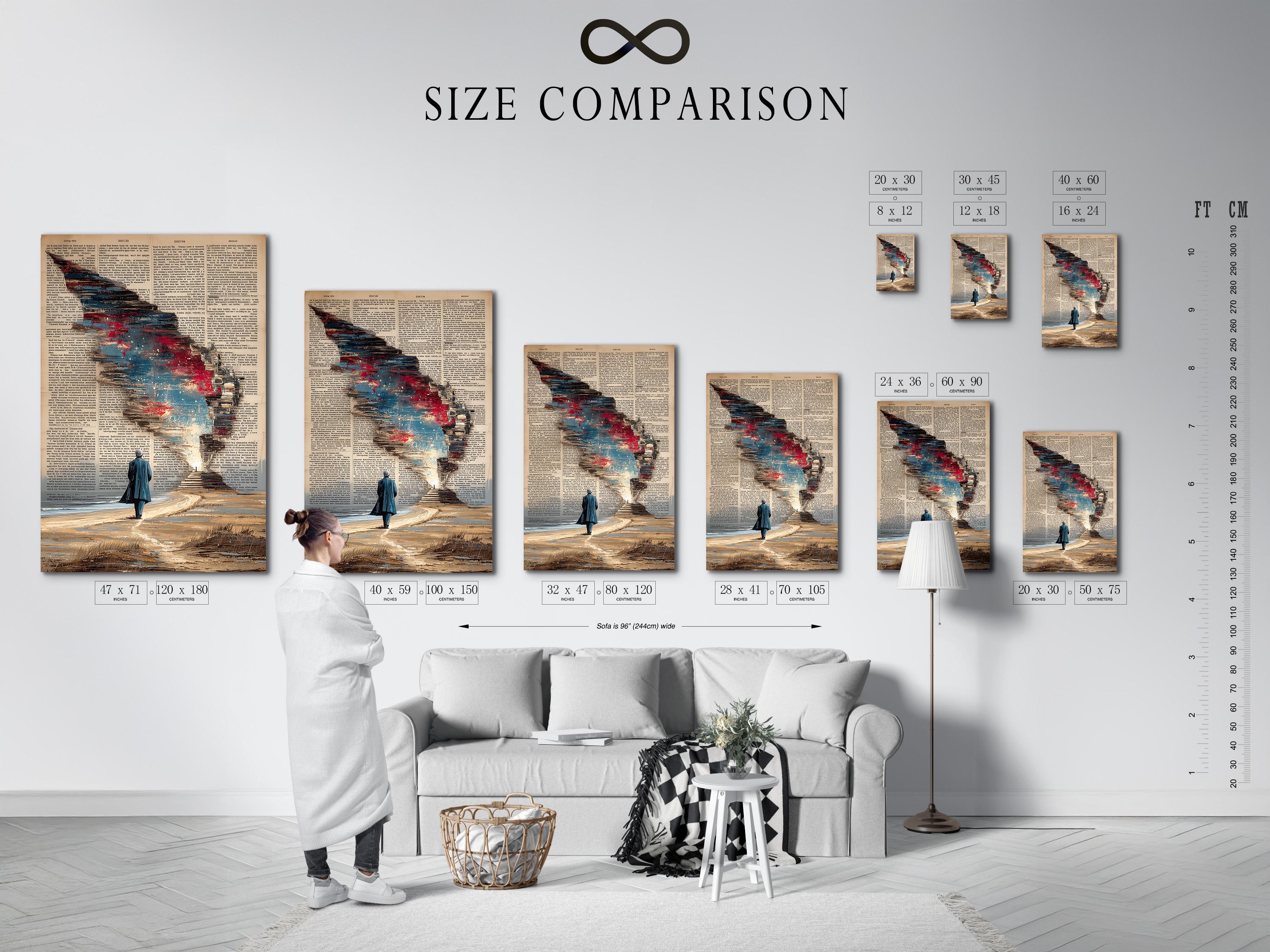 Dictionary-style beach wall art featuring a man walking toward light