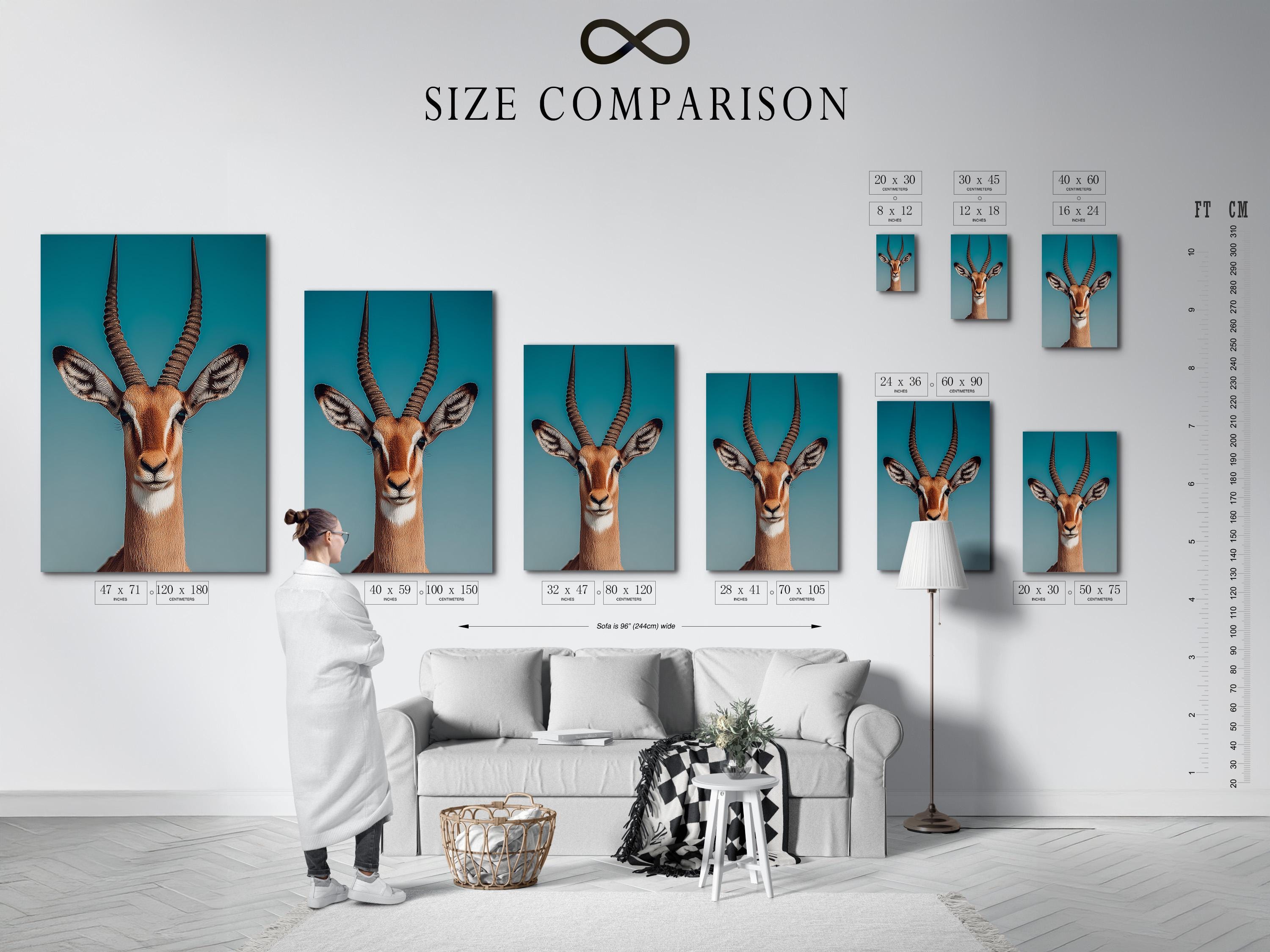 Teal gazelle artwork shown in a framed wall display mockup