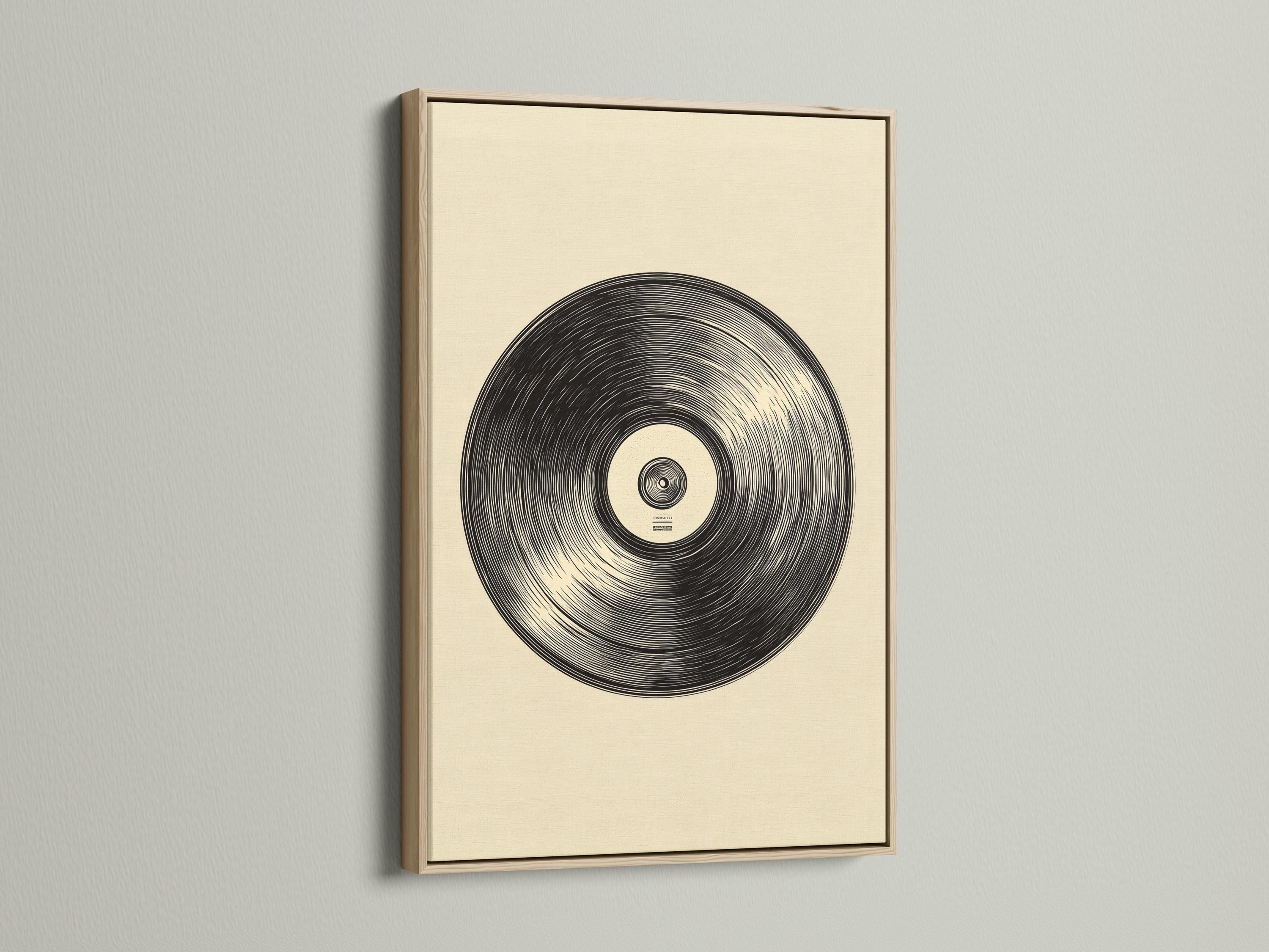 Vinyl record illustration with black concentric grooves on a beige background detail view