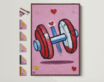 Dumbbell Art Print - Fitness Motivation Wall Art, Pink Gym Canvas Print for Home Gym Decor, Workout Room Wall Art