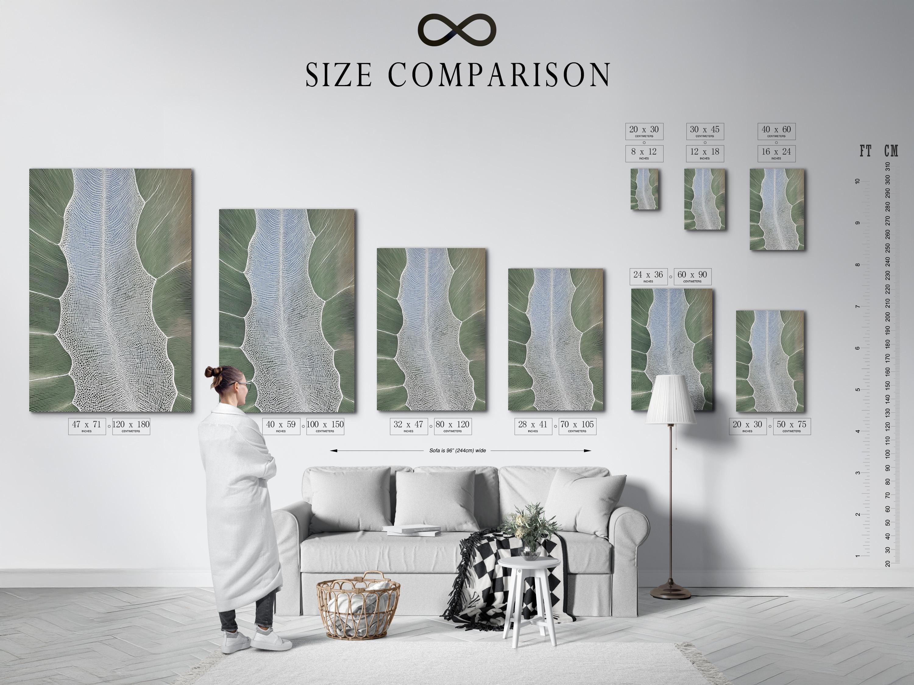 Sage green textured leaf silhouette artwork with a white net-like pattern detail view