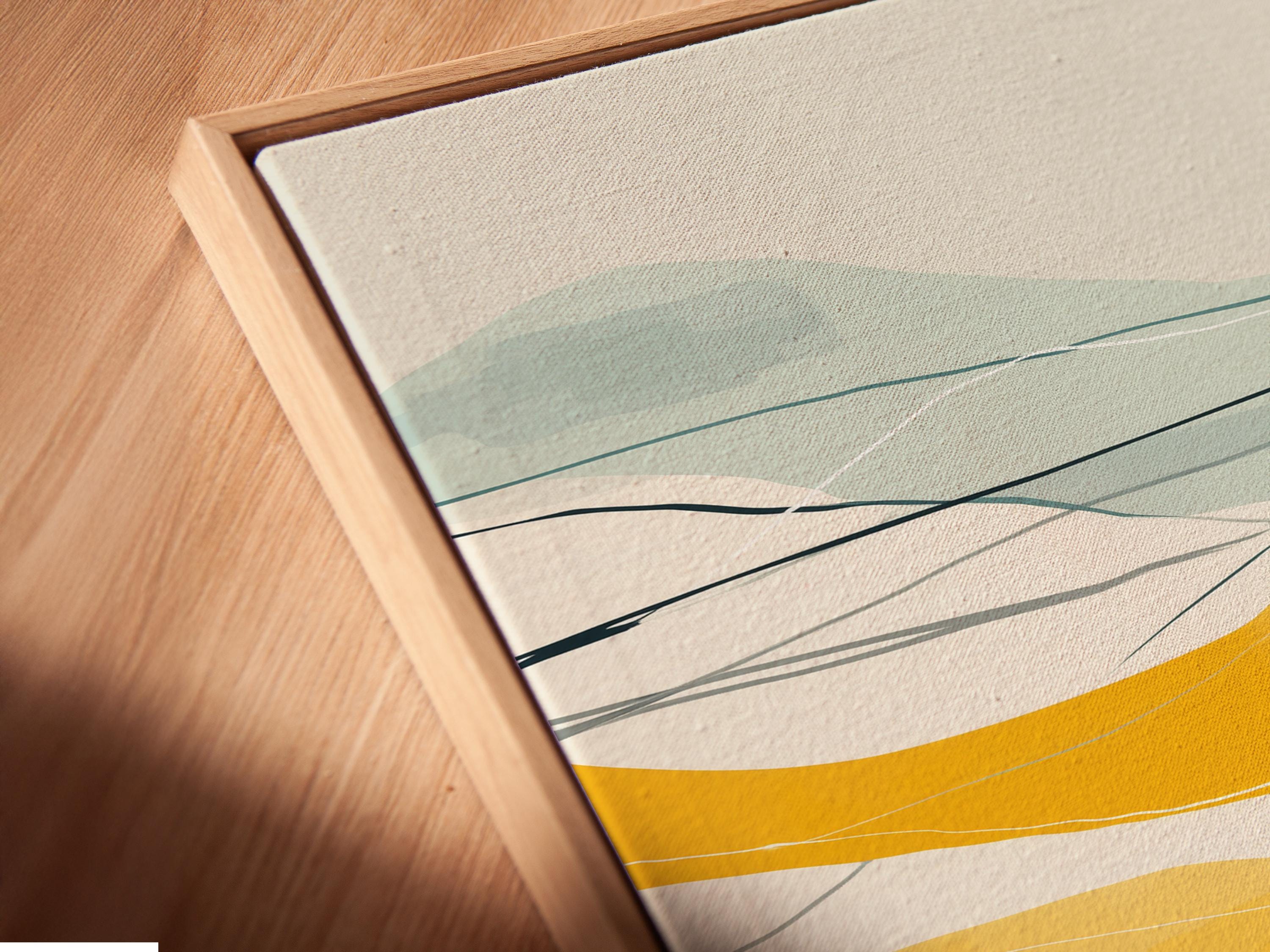 Mountain-inspired abstract geometric landscape in mint, cream, ochre and red with contour lines detail view