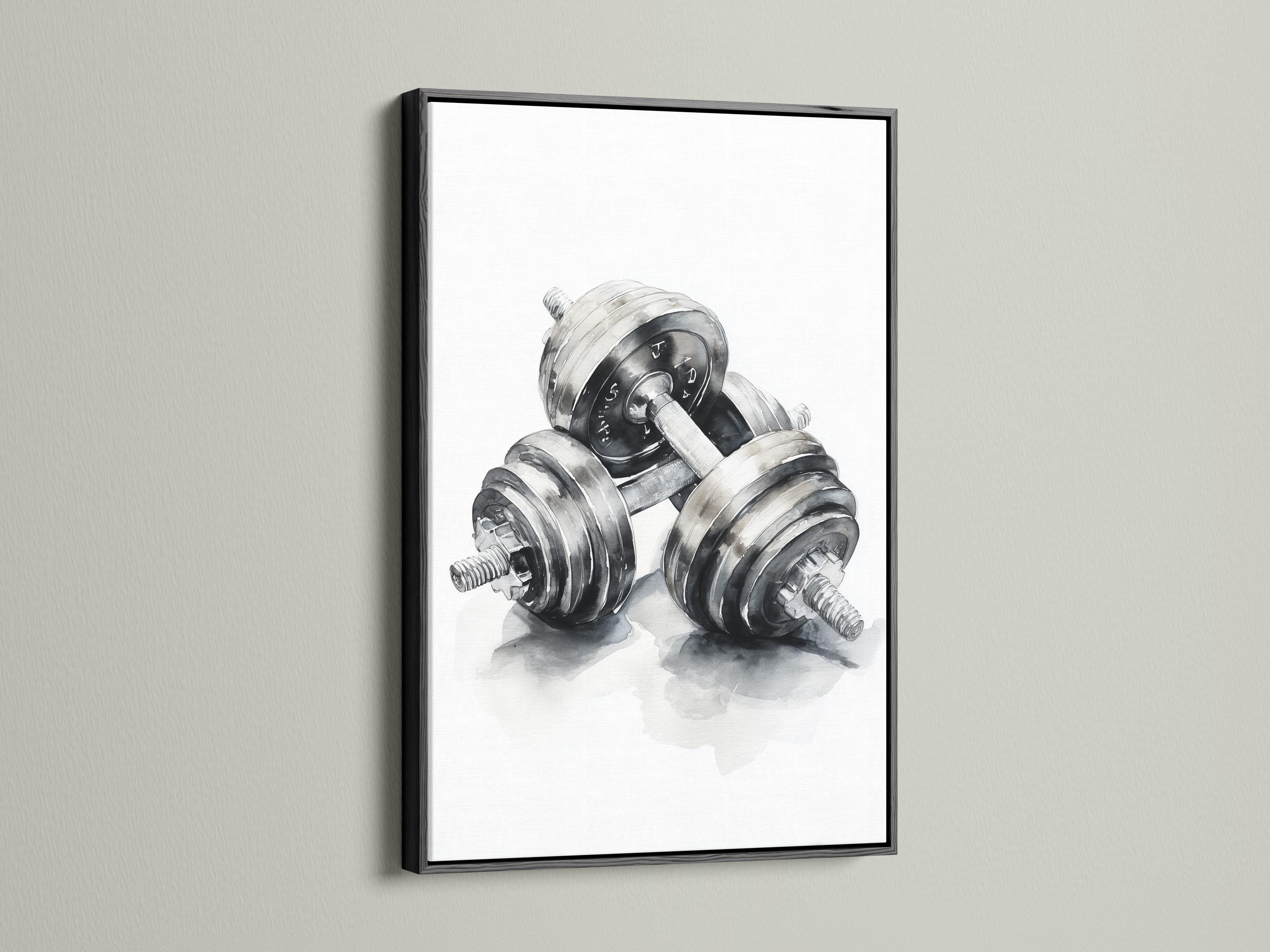 Monochrome weightlifting illustration of a barbell with stacked plates and smoky shading detail view