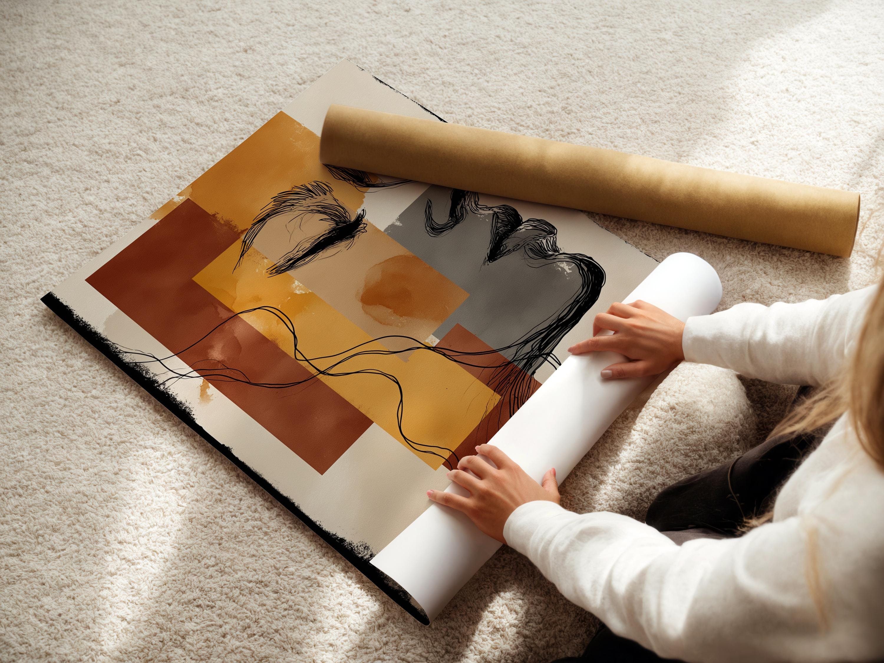 Terracotta and beige abstract woman profile artwork displayed in a frame arrangement