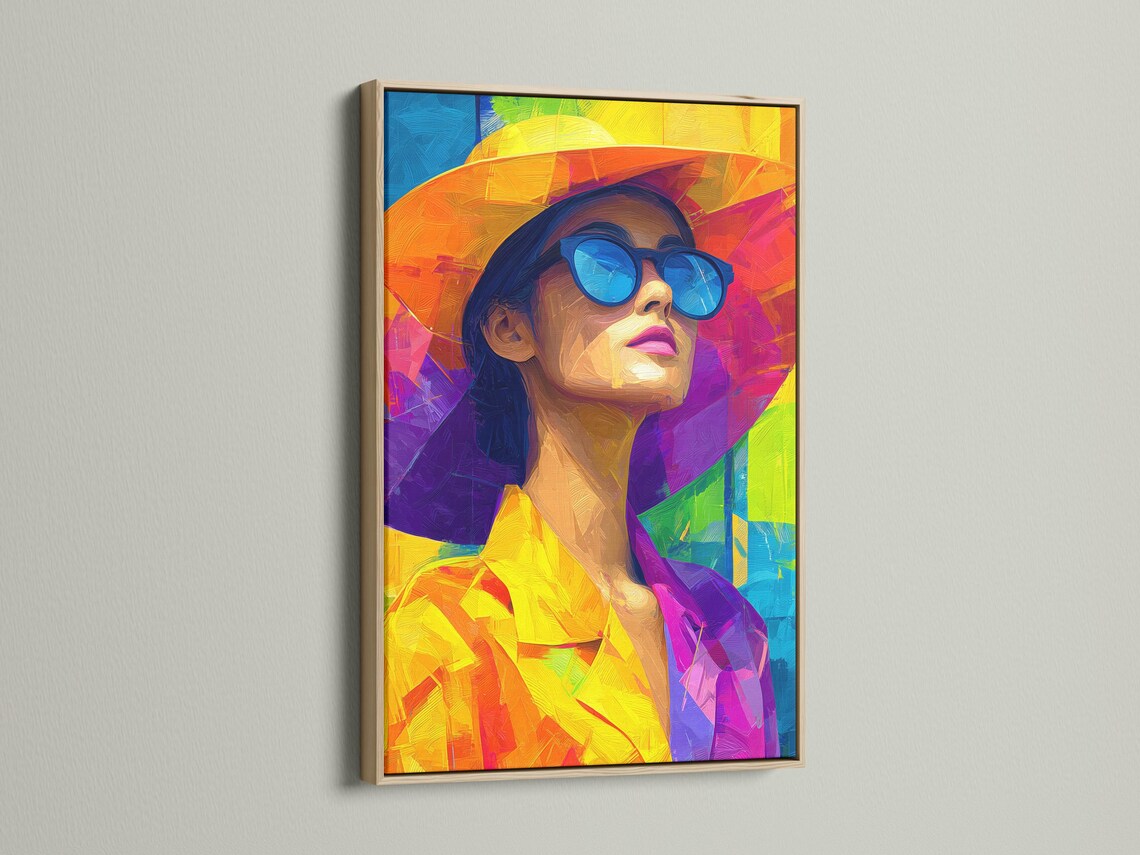 Woman portrait artwork displayed in a wall mockup with other small matching versions