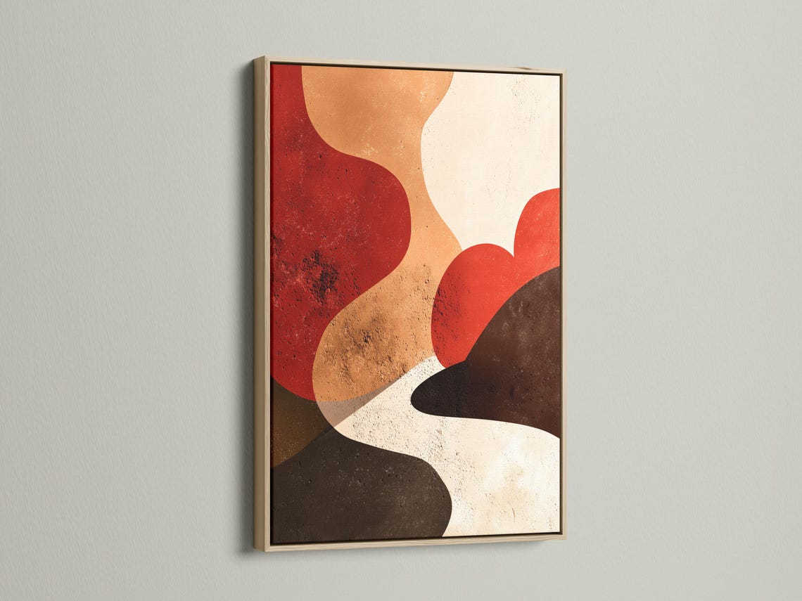 Warm terracotta abstract geometric artwork with rounded curved shapes and cream background detail view