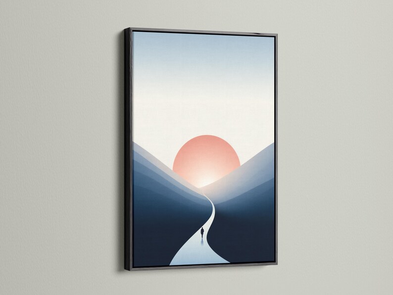 Minimalist Mountain Canvas Art Print - Peach Sunrise Landscape Wall ...