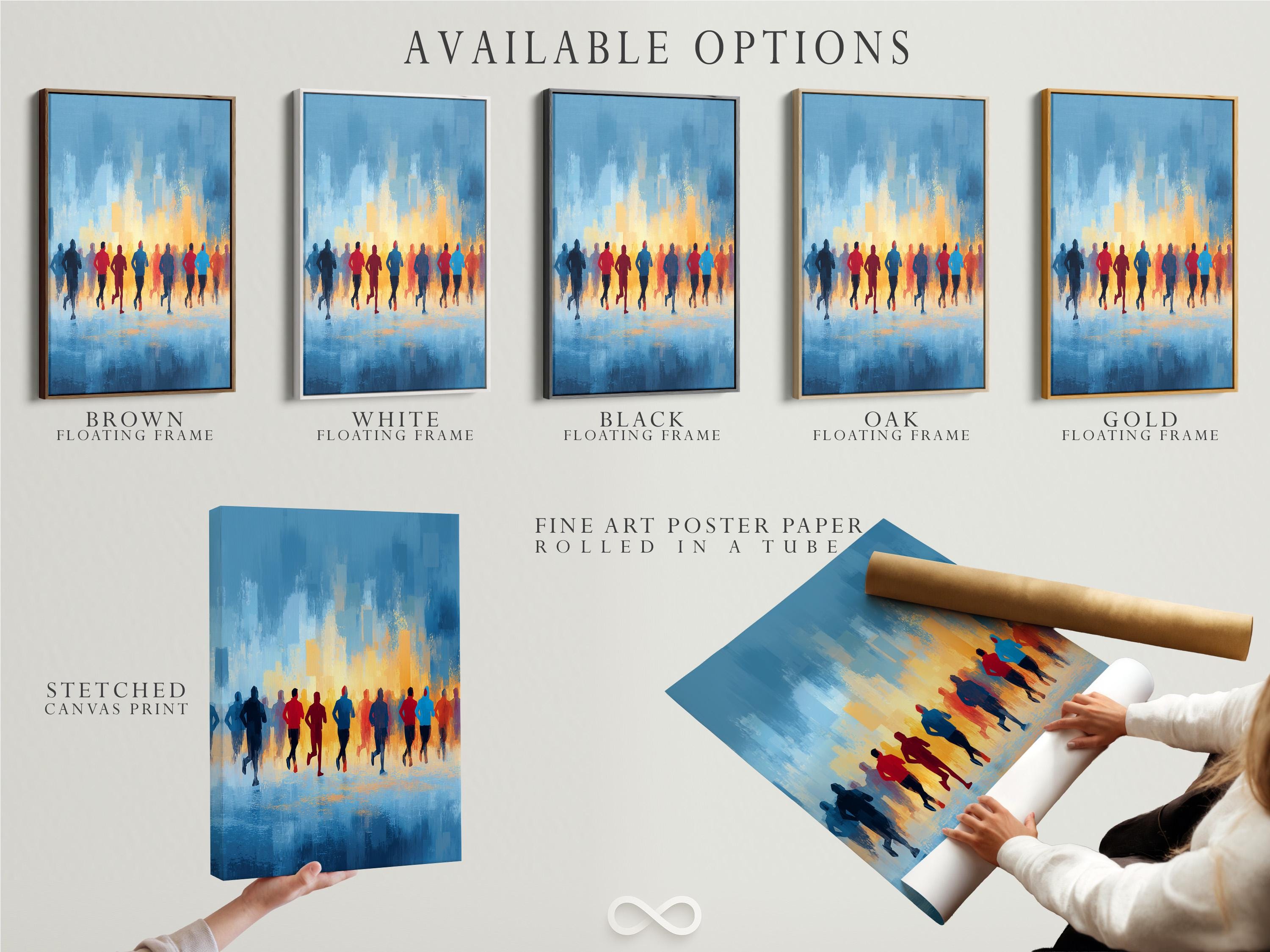 Abstract runners silhouette scene with blue skyline and warm orange horizon glow detail view