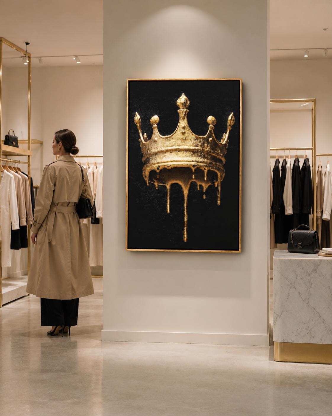 Melting Crown Canvas Art - Gold Black Wall Decor, Gothic Royalty