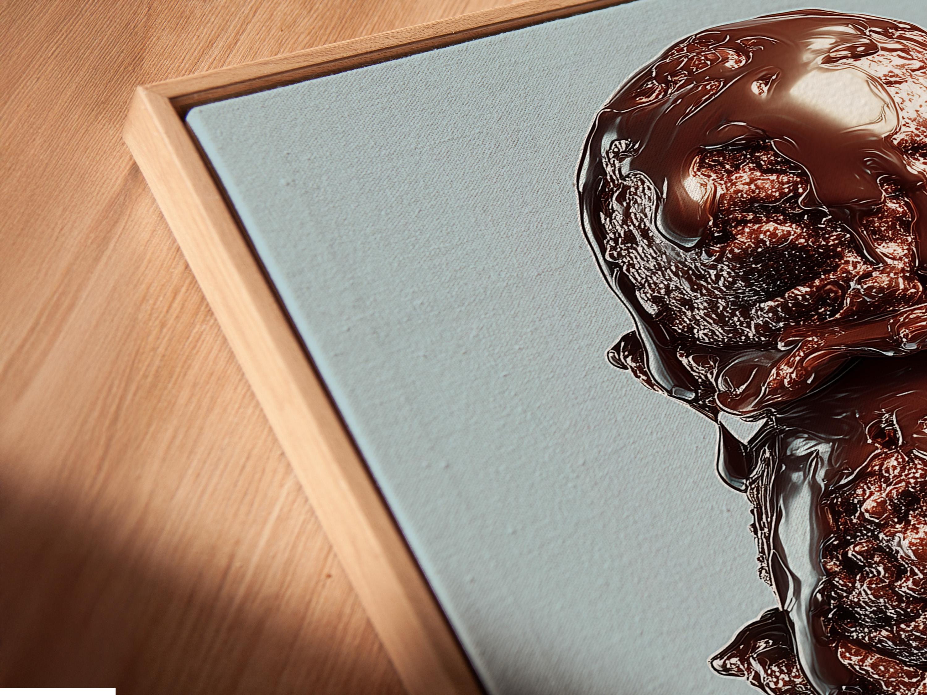 Chocolate ice cream cone illustration on a light blue background detail view