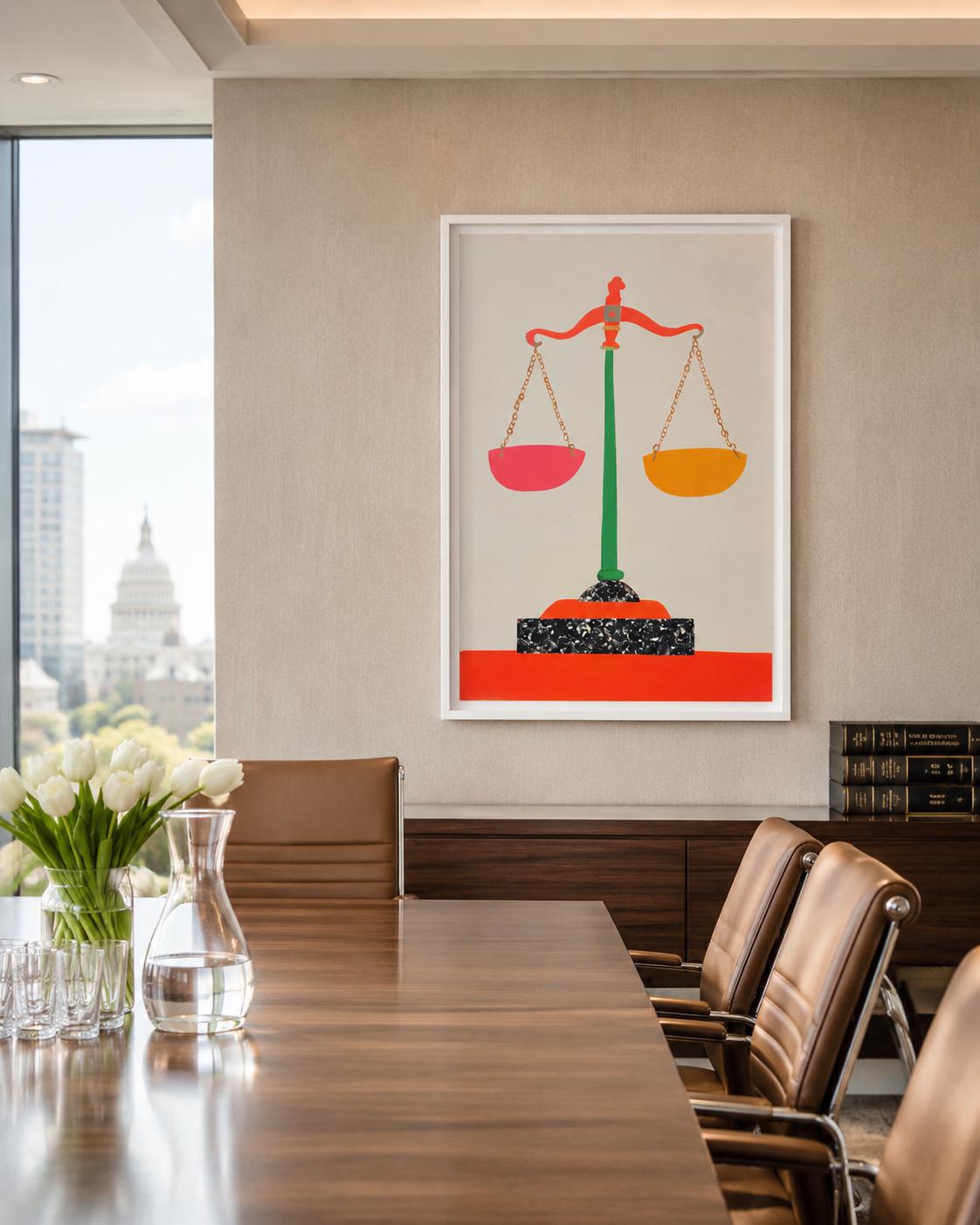 Justice Scales Canvas Art Print - Modern Legal Wall Art, Orange, Green ...