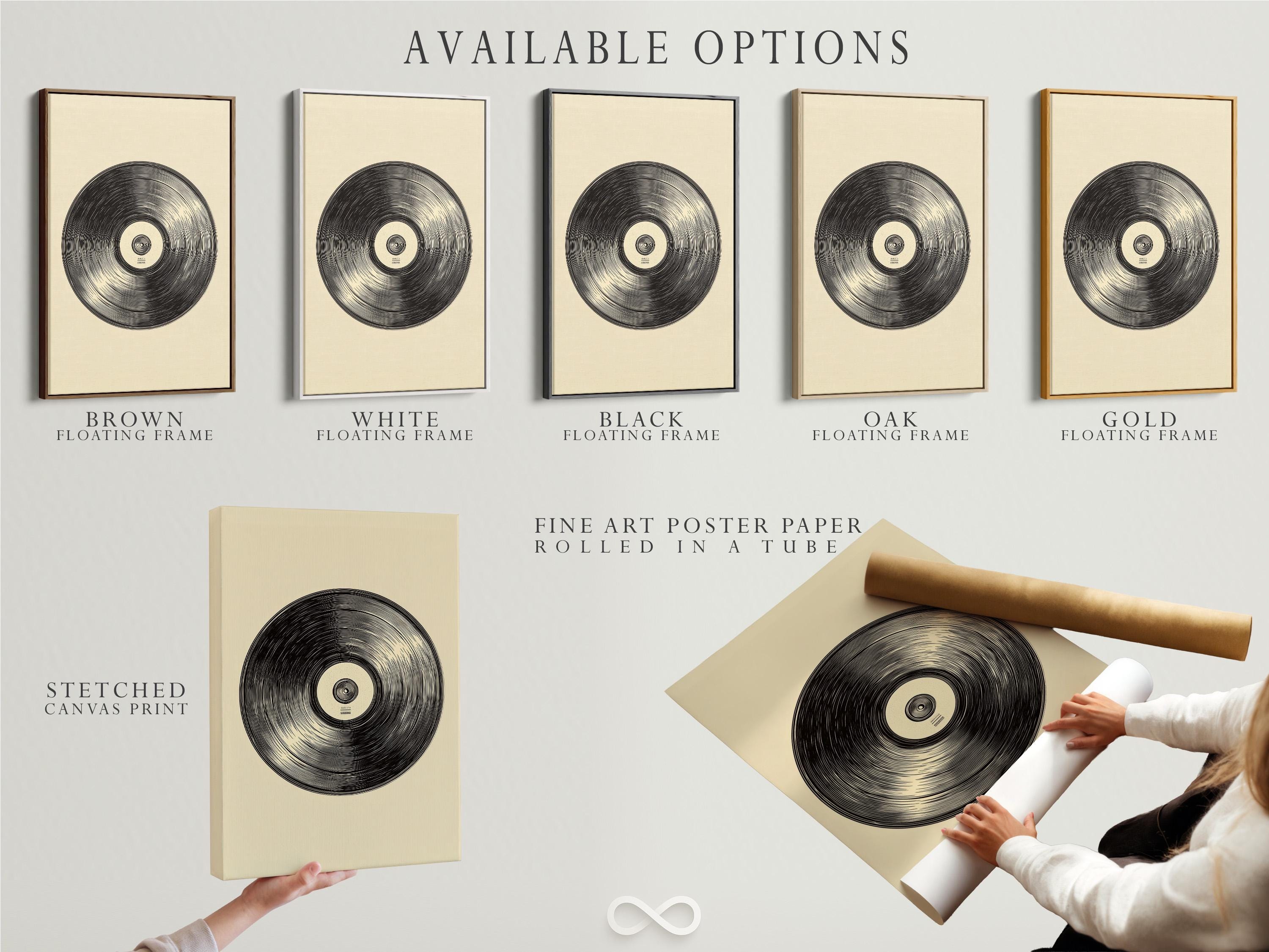 Vinyl record illustration with black concentric grooves on a beige background detail view
