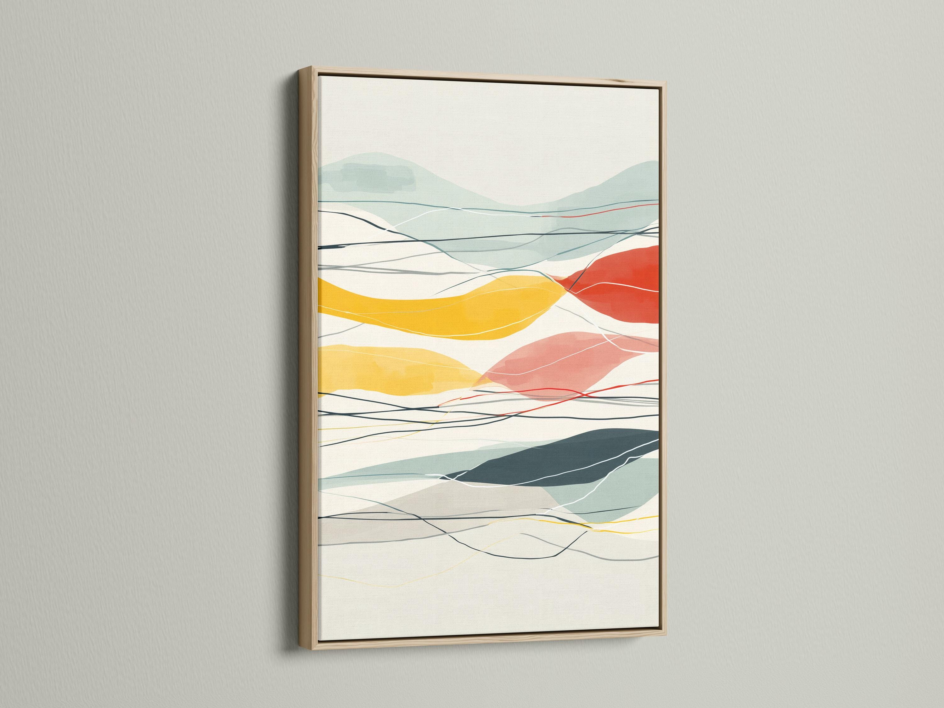 Mountain-inspired abstract geometric landscape in mint, cream, ochre and red with contour lines detail view