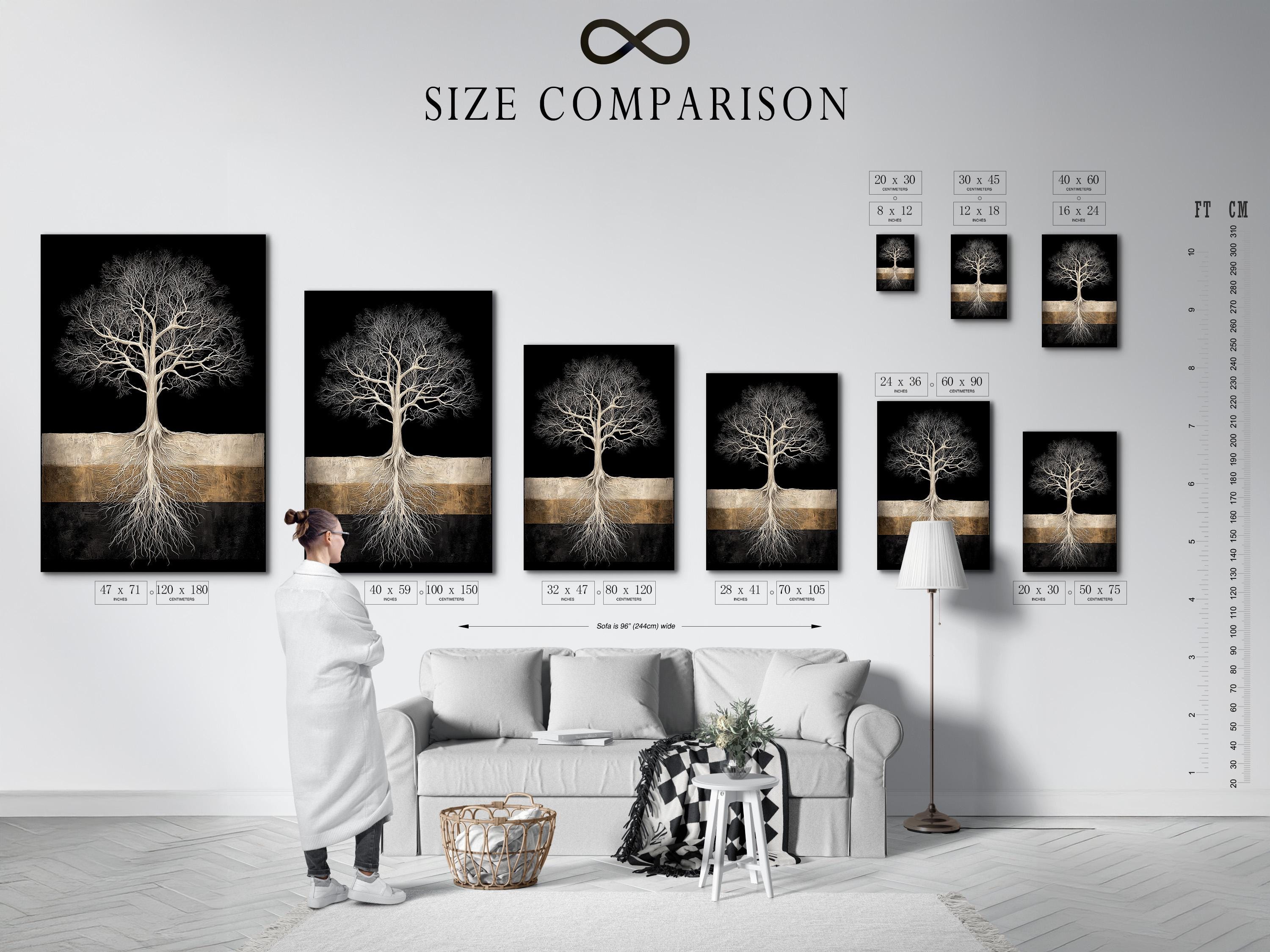 Framed tree roots artwork mockup on a light background