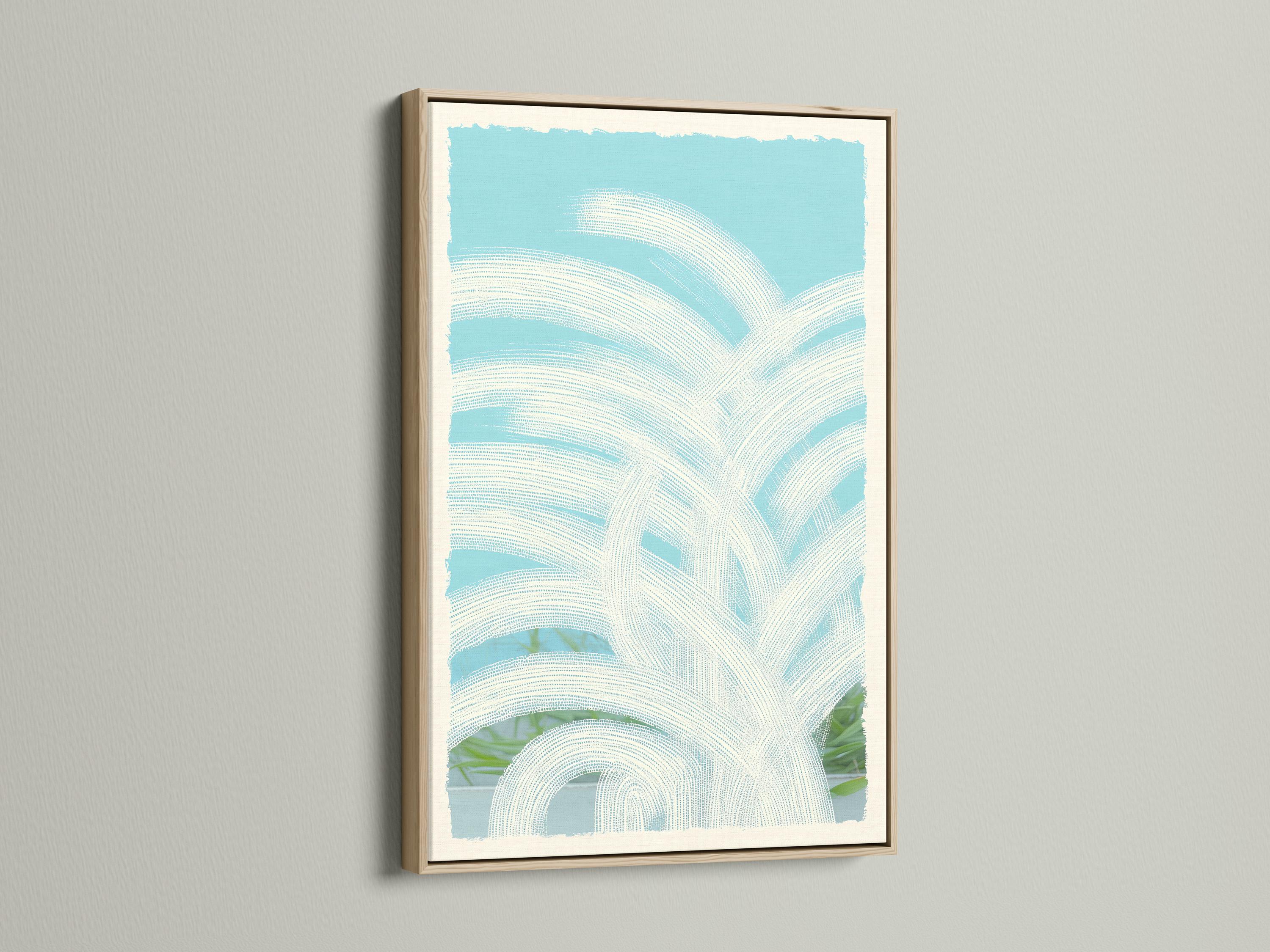 Sky blue abstract arches with dotted curved lines and layered white highlights detail view