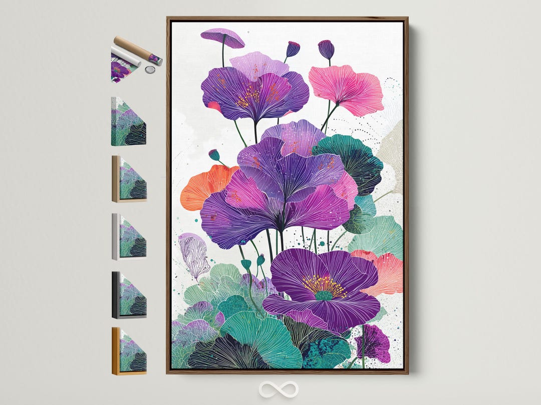 Purple Flower Art Print- Botanical Canvas Art, Modern Floral Wall Decor ...