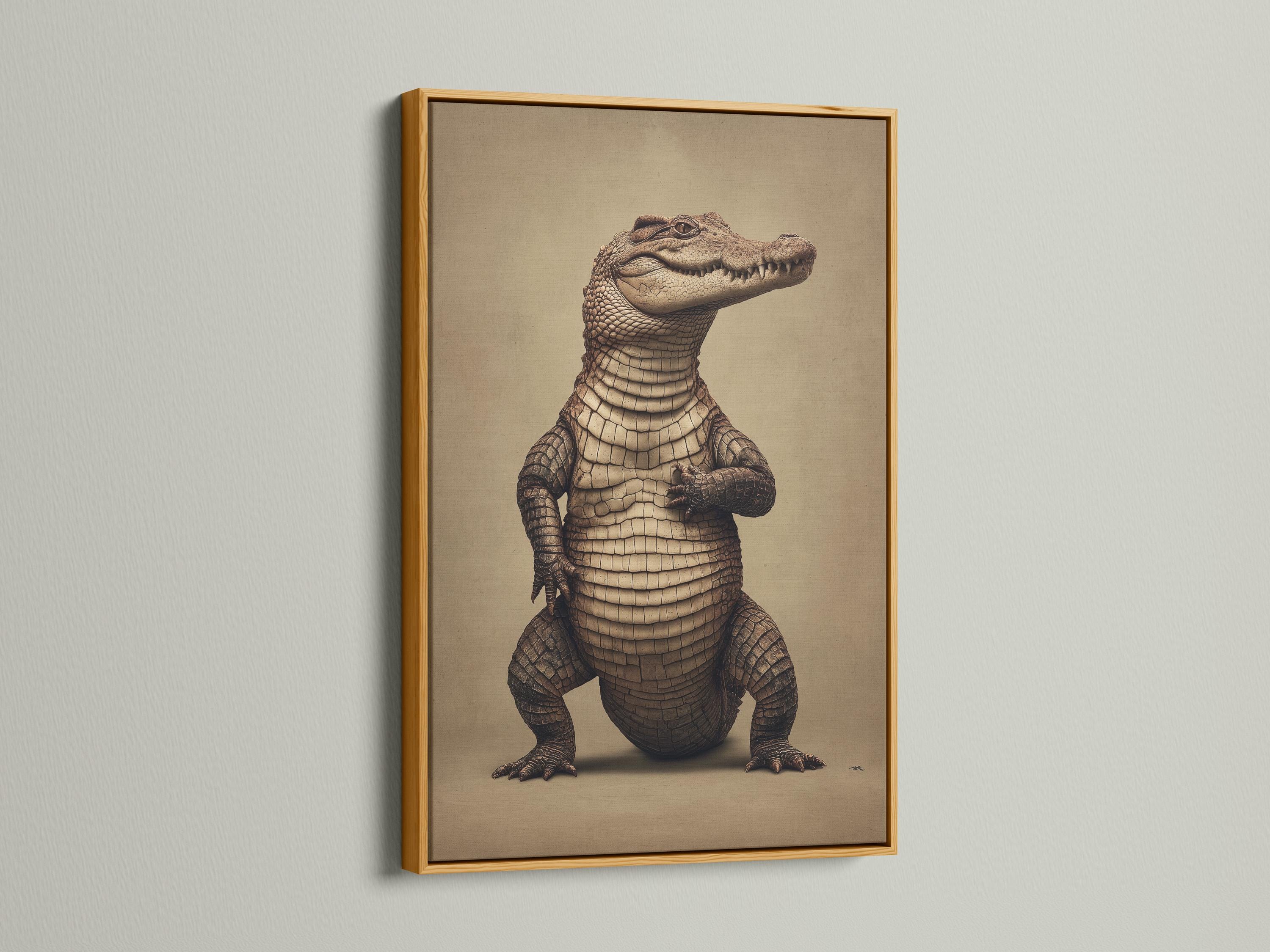 Sepia alligator portrait with detailed scales against a warm background detail view