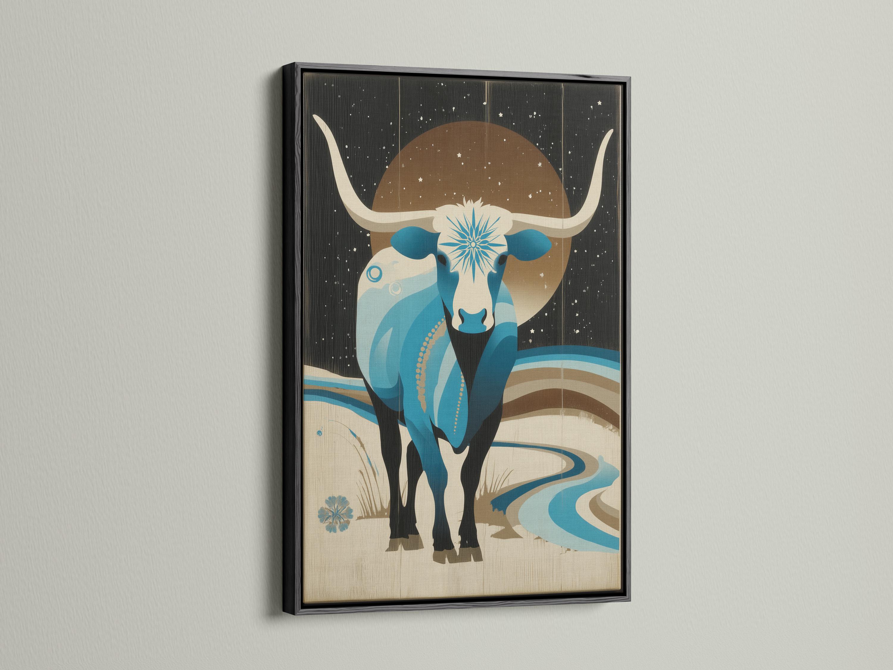 Artwork shown framed on a wall with several frame colour options nearby