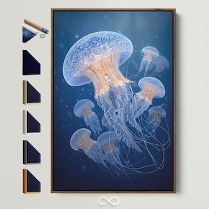Jellyfish Canvas Art - Blue Ocean Wall Decor, Sea Life Print, Coastal Artwork, Modern Nautical Art for Bathroom, Beach House Gift