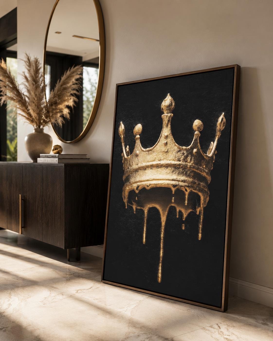 Melting Crown Canvas Art - Gold Black Wall Decor, Gothic Royalty