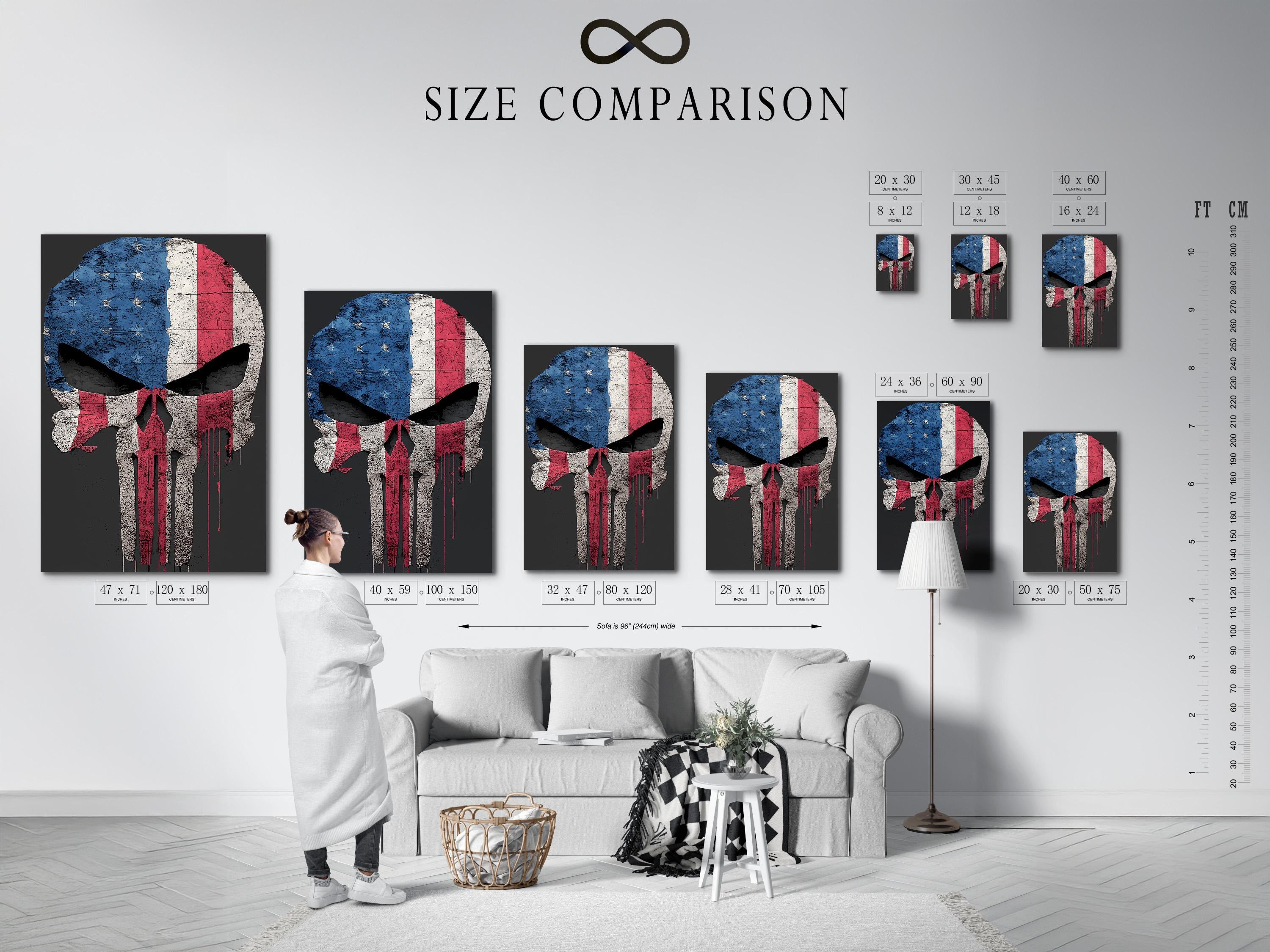 Portrait framed artwork mockup showing a distressed skull flag design