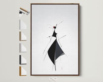 Abstract Figure Canvas Art - Black Red Minimalist Line Artwork, Modern Home Decor, Living Room Wall Art, Fashion Boutique Gift