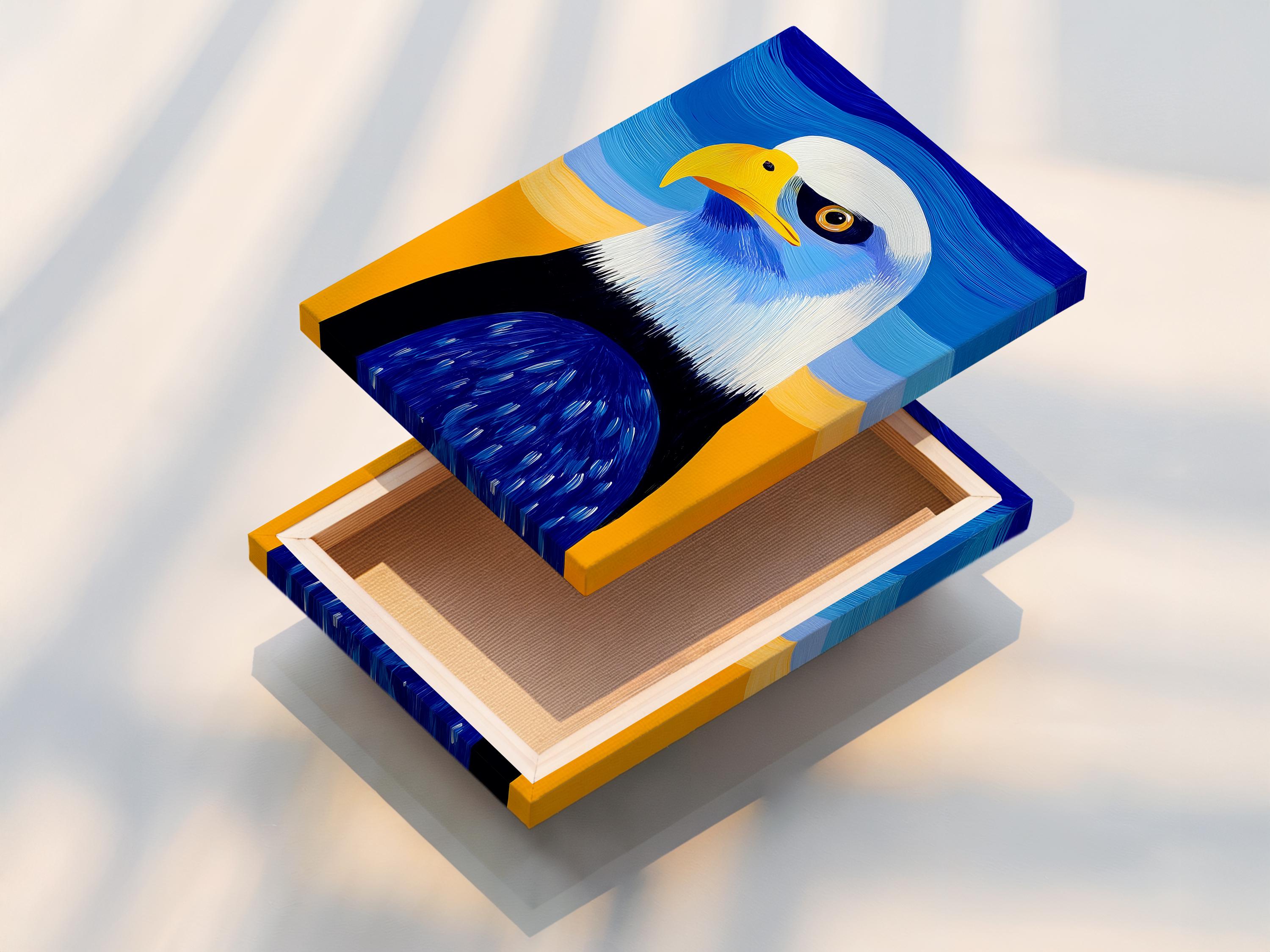Room mockup showing framed bald eagle artwork on a wall