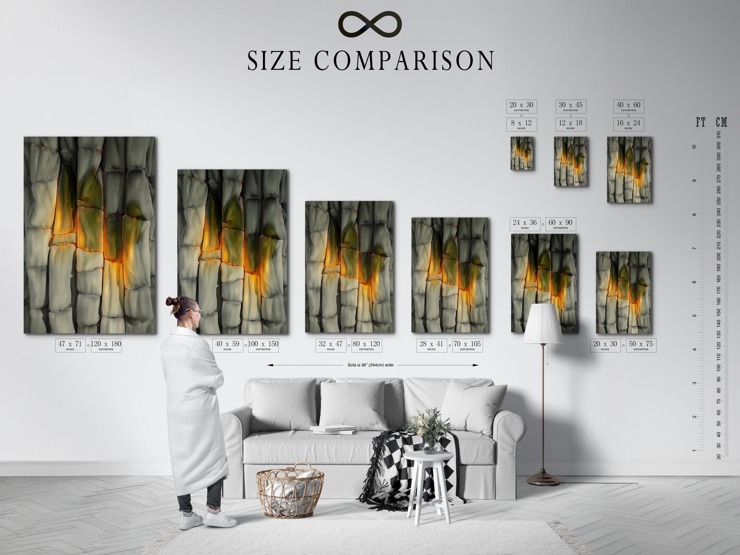 Abstract stone-texture artwork with cool grey blocks and warm beige-gold highlights in a rectangular frame detail view