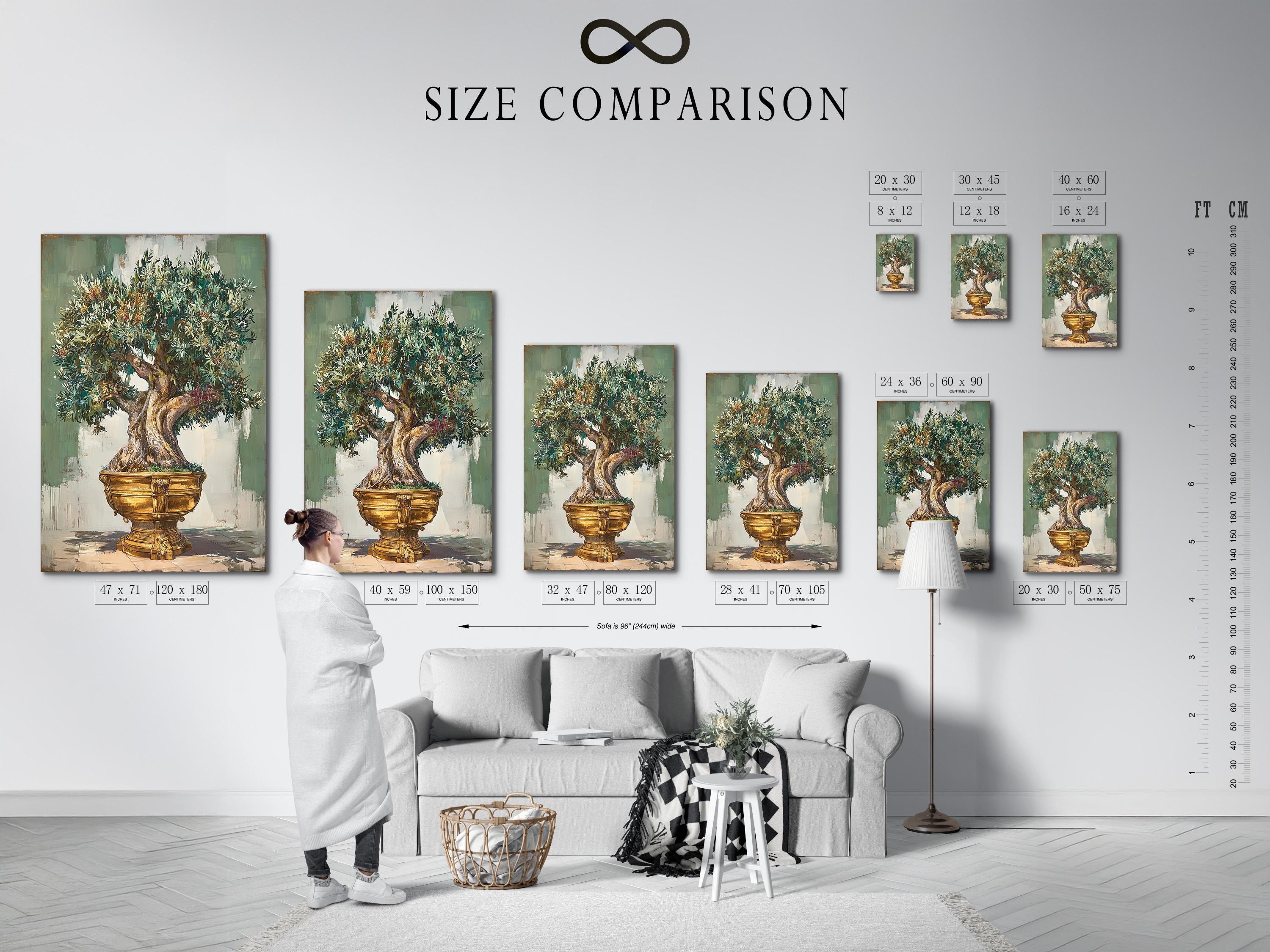 Room mockup showing olive tree wall artwork in a framed presentation