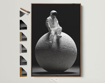 Astronaut on Moon Art Print - Black & White Space Wall Art, Sci-Fi Poster, Minimalist Decor, Gift for Him, Dorm Art