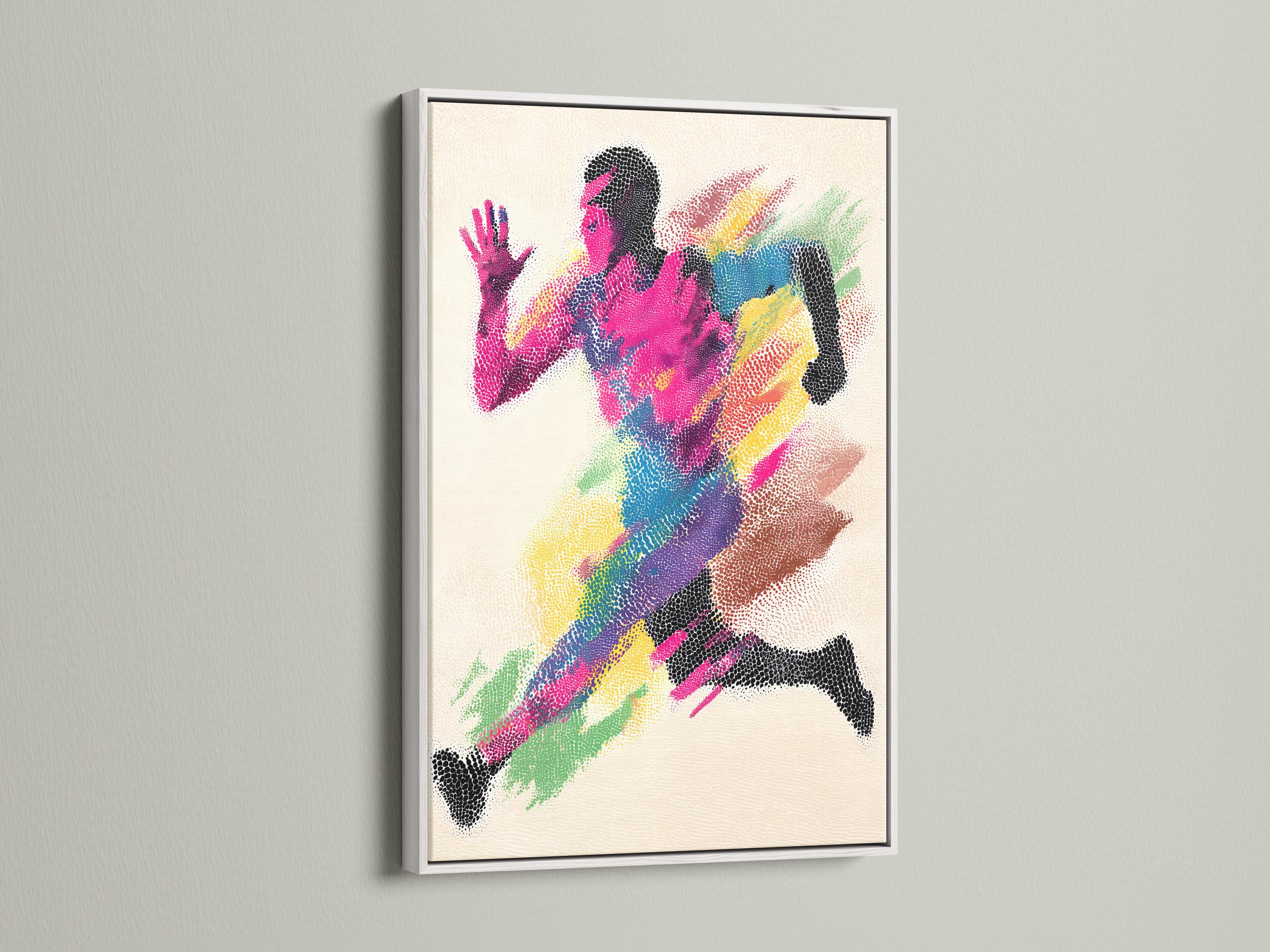 Rainbow runner figure artwork shown in a framed mockup
