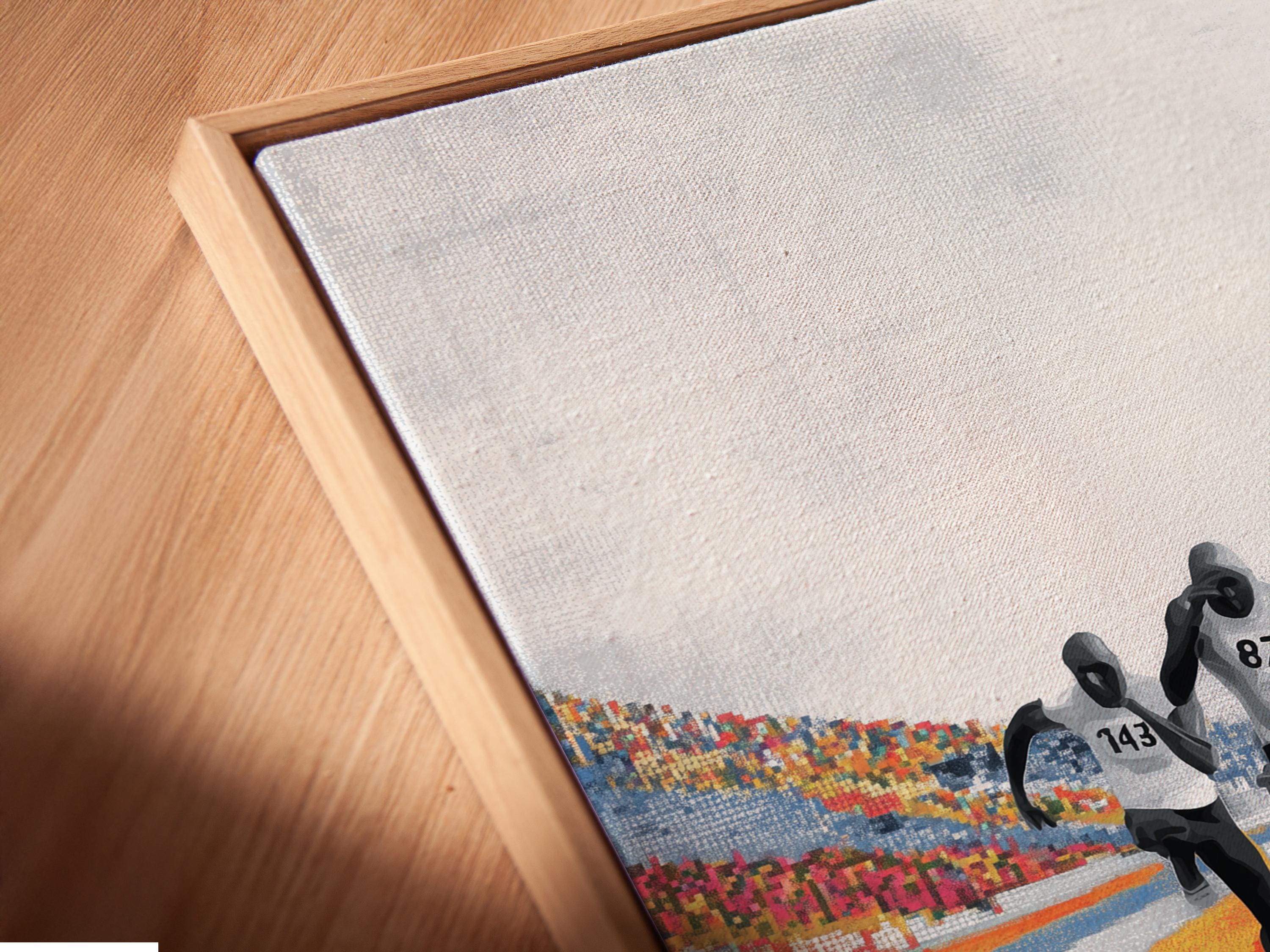Marathon runner artwork shown in a wall mockup with frame thumbnails