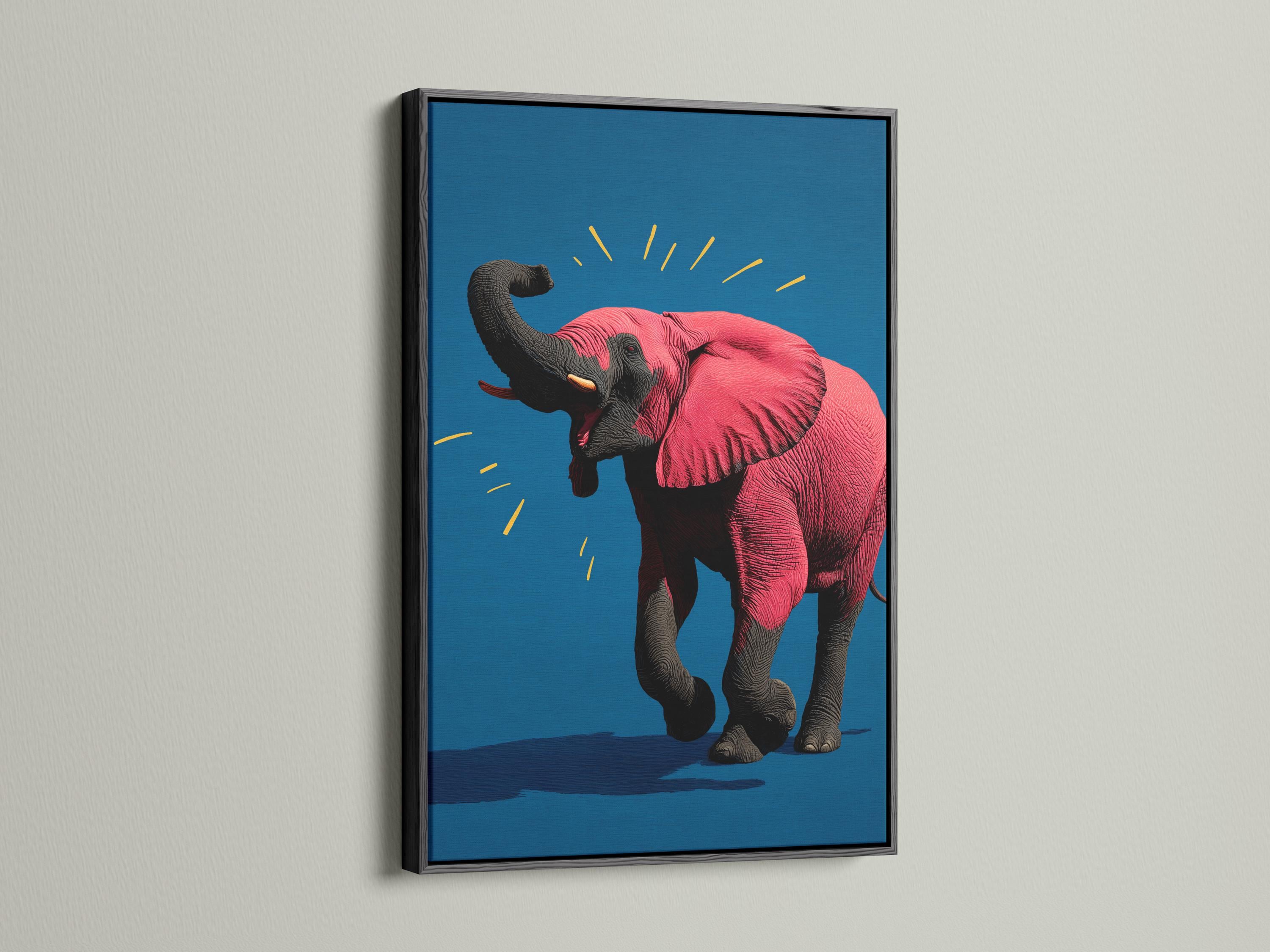 Elephant artwork in a framed mockup on a light background