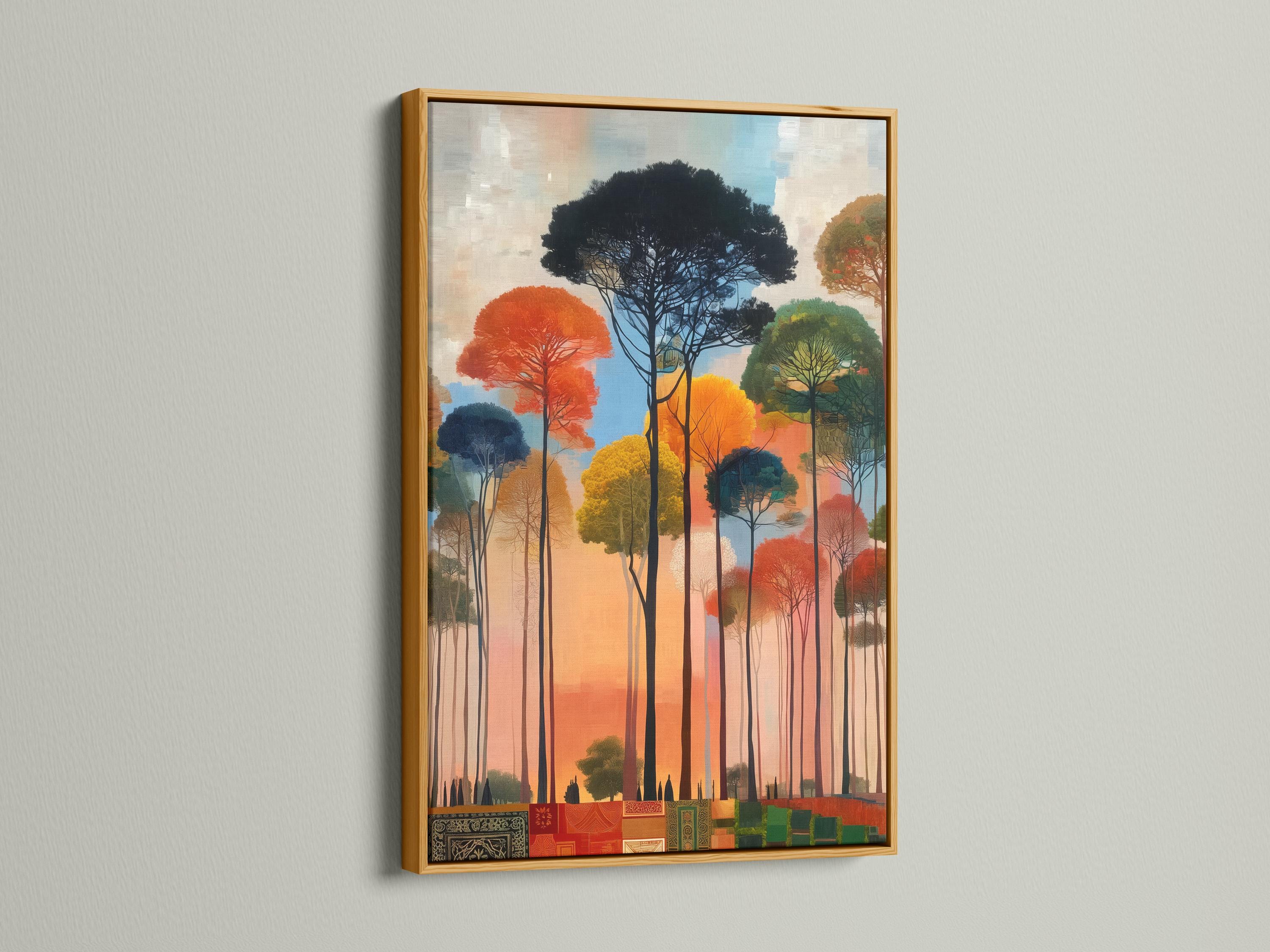 Room mockup with a large framed forest artwork above a sofa