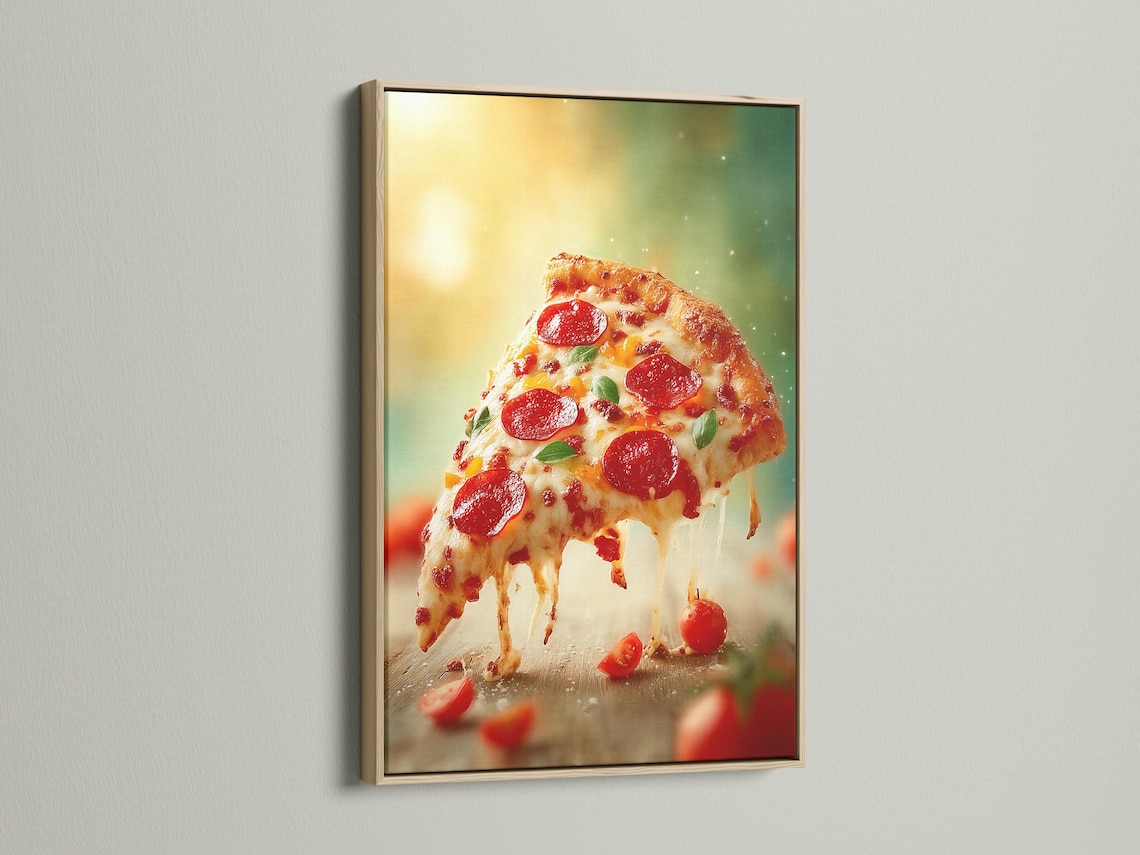 Close-up view of a pepperoni pizza slice with red toppings and melted cheese