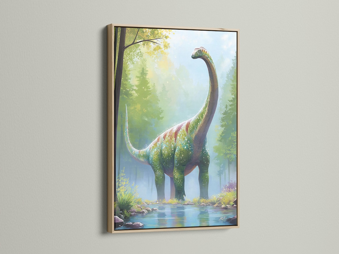 Dinosaur artwork mockup in a room with framed scene