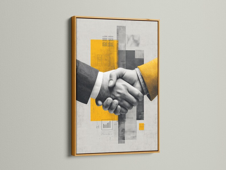 Business Handshake Art Print - Modern Corporate Wall Art, Yellow ...
