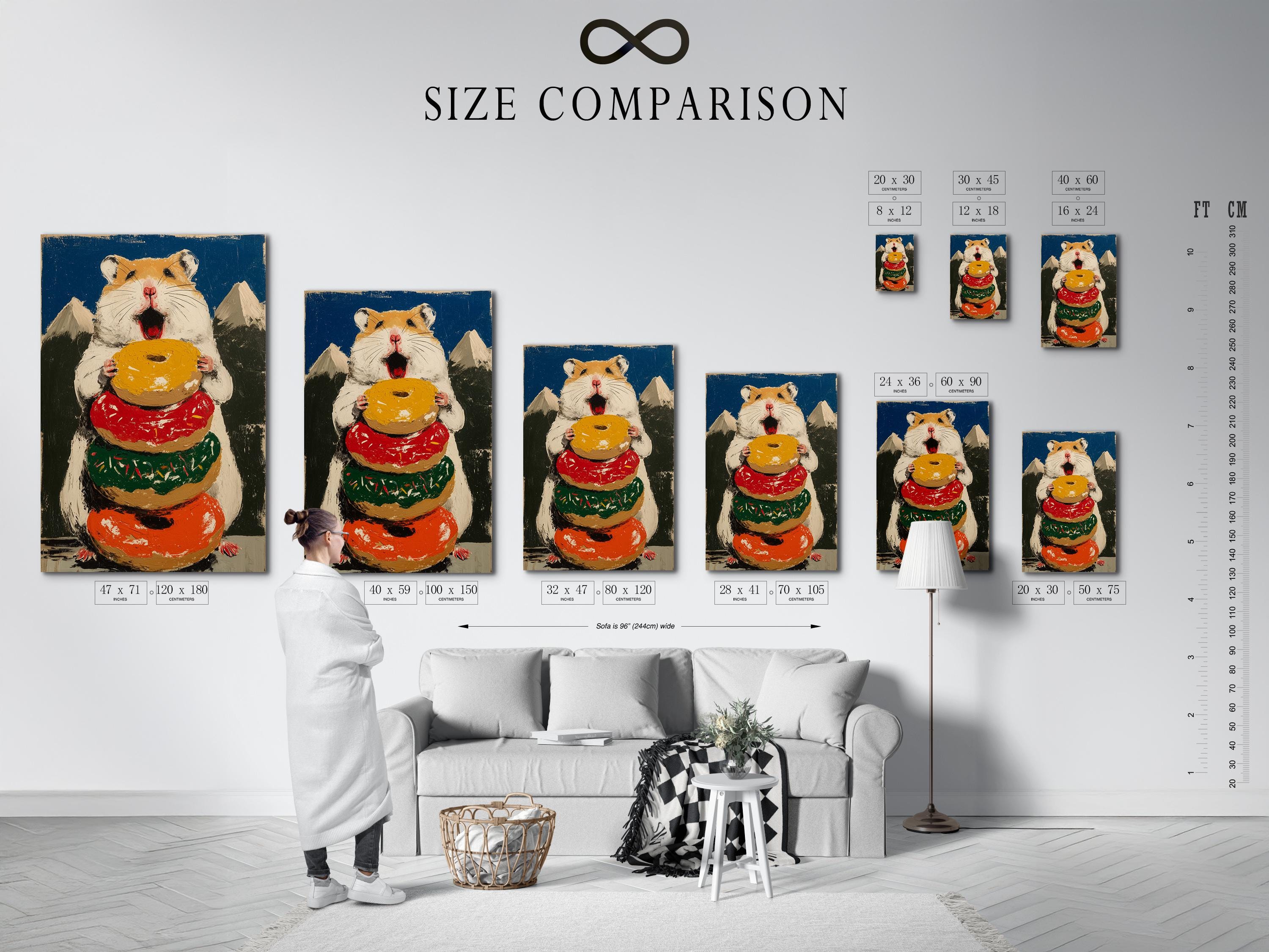 Painted hamster holding a large donut with red, green and gold accents detail view