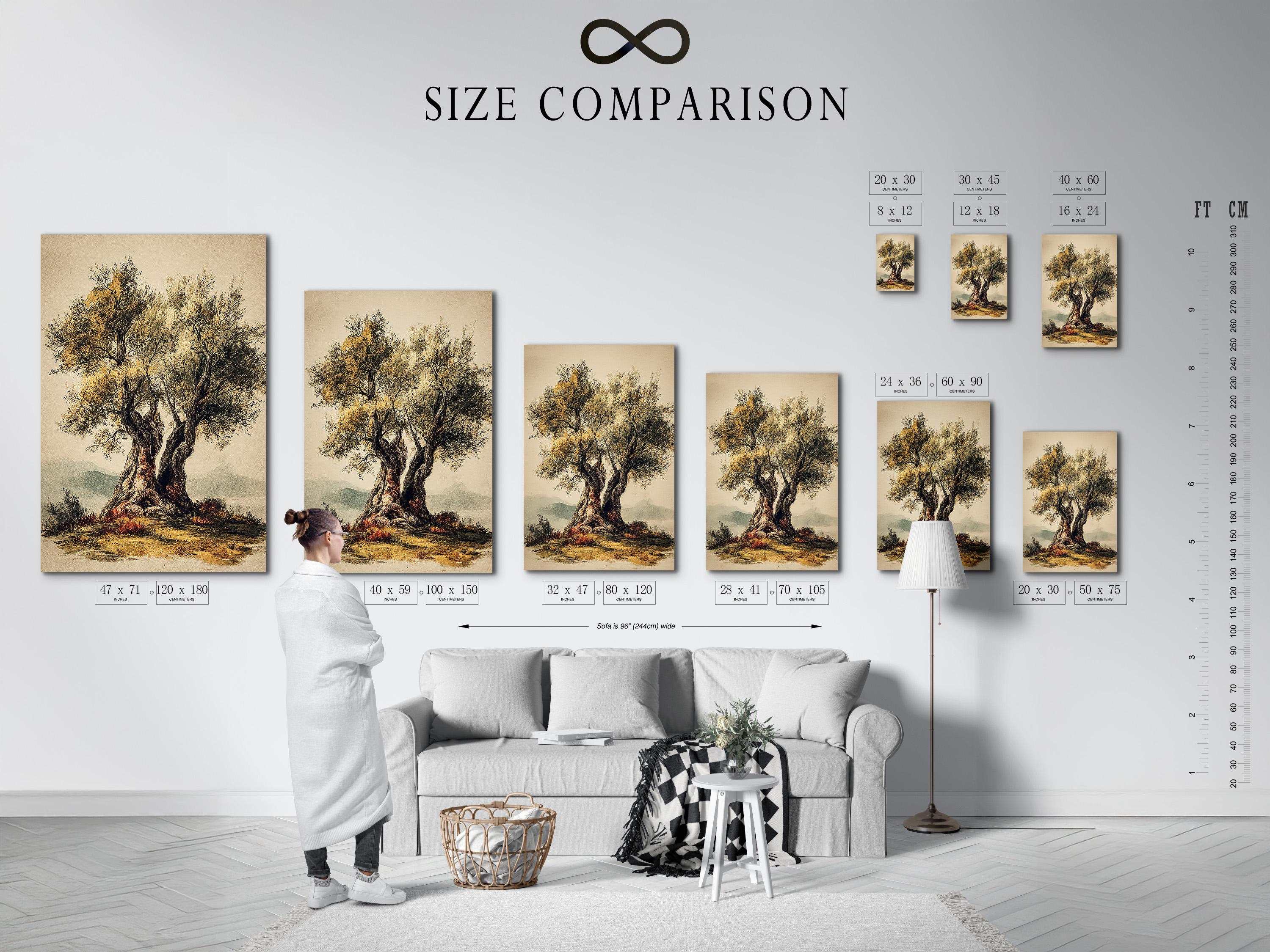 Vintage botanical tree illustration with a dark trunk, golden foliage and soft reflections detail view