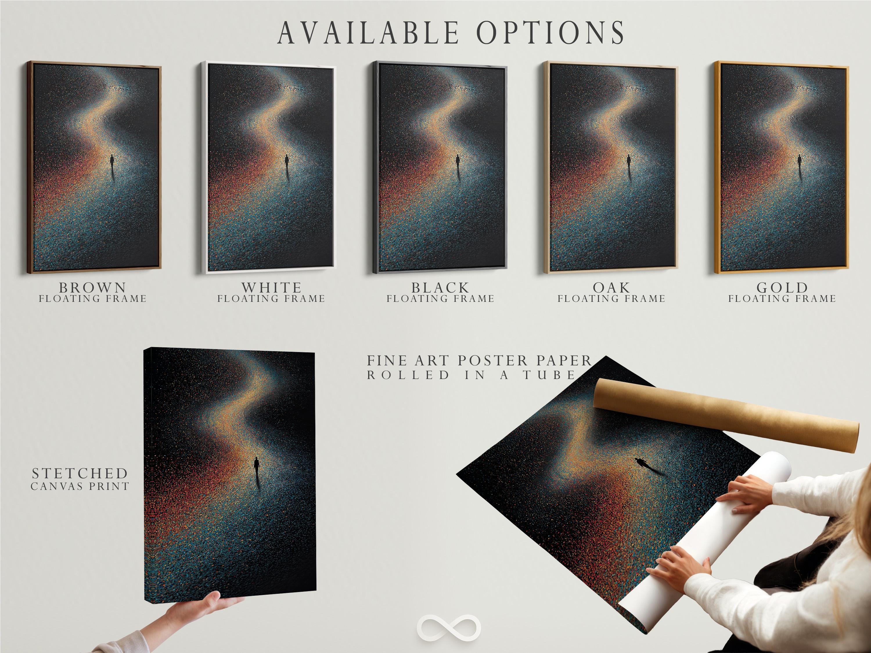 Galaxy spiral artwork displayed in a framed mockup with a neutral wall background