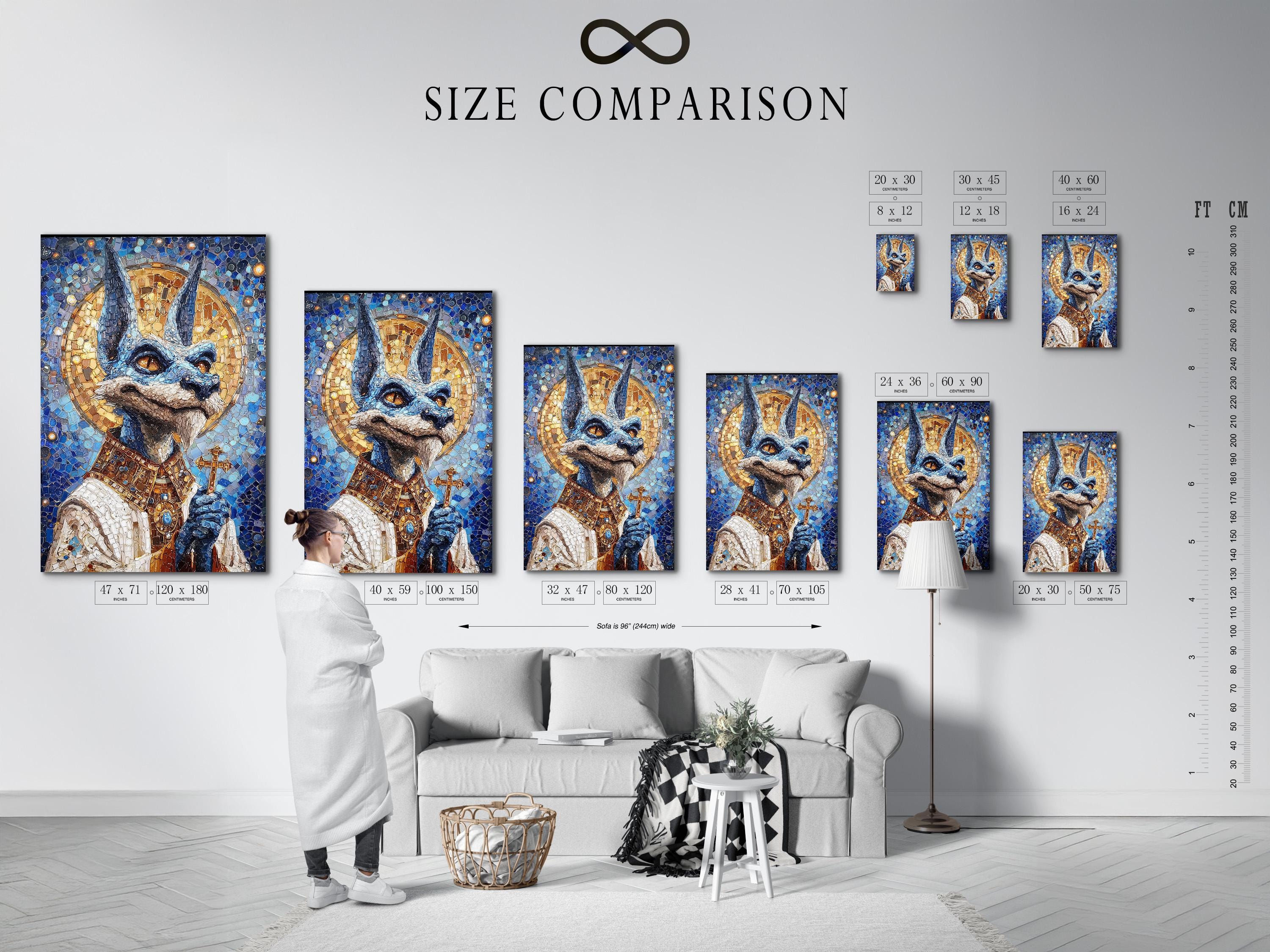Blue and gold mosaic jackal figure with sparkling highlights detail view