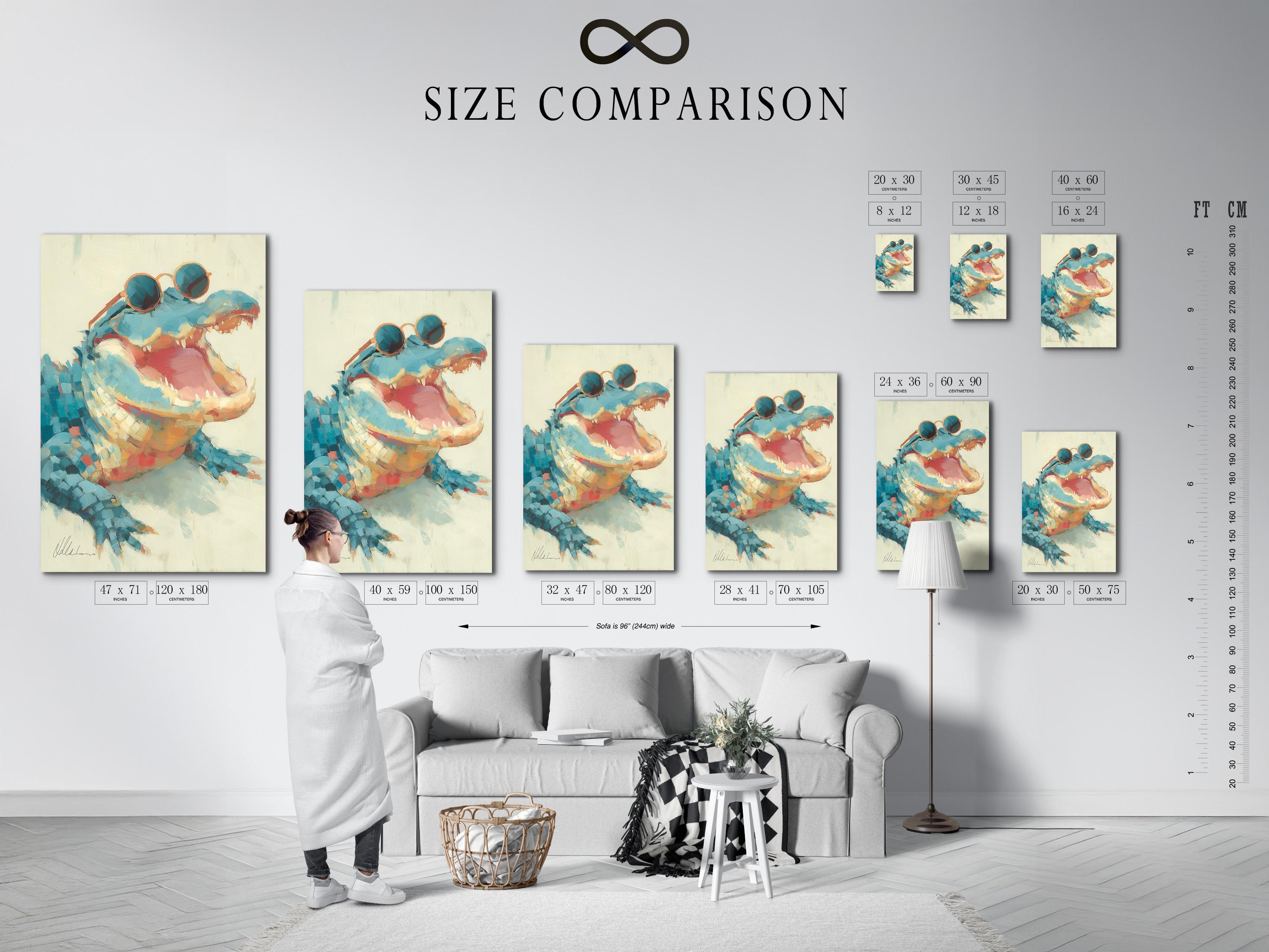 Gator artwork on a framed portrait mockup against a light background