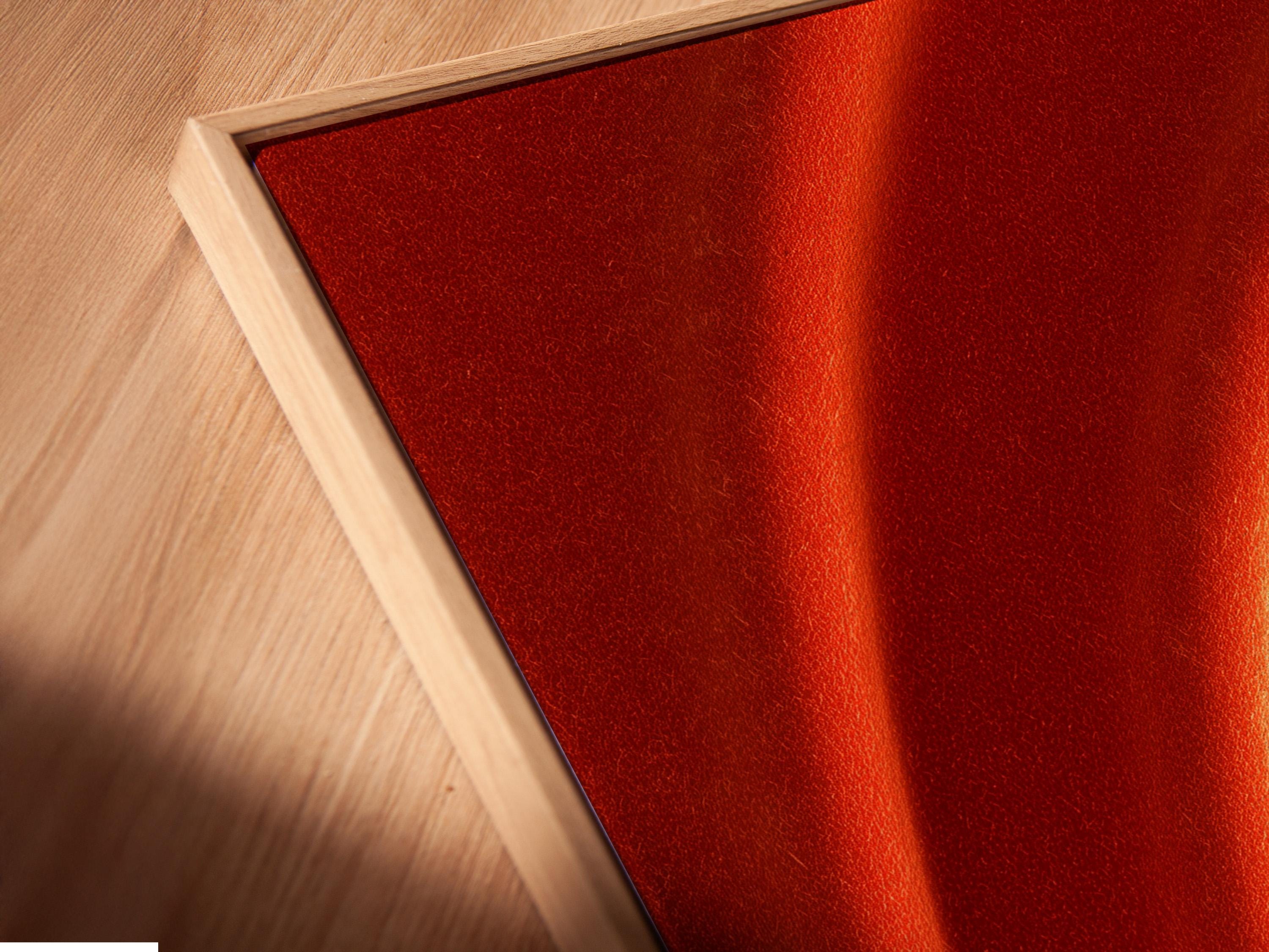Warm burnt orange abstract arch with copper glow and deep red geometric shadows detail view