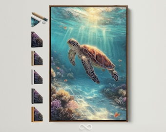 Sea Turtle Canvas Print - Underwater Ocean Wall Art, Marine Life Poster for Bathroom Wall Decor, Beach House Art