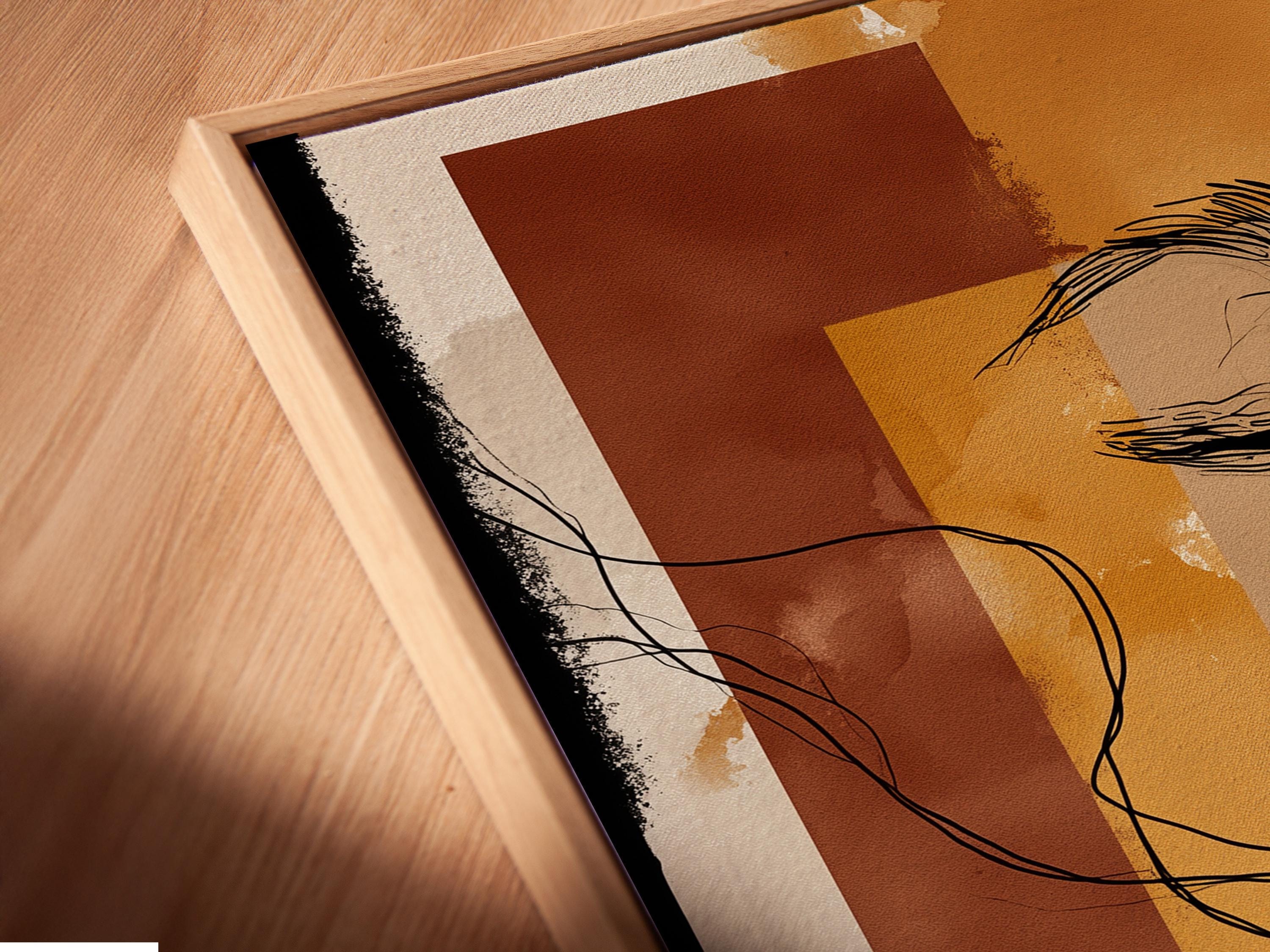 Terracotta and beige abstract woman profile artwork displayed in a frame arrangement