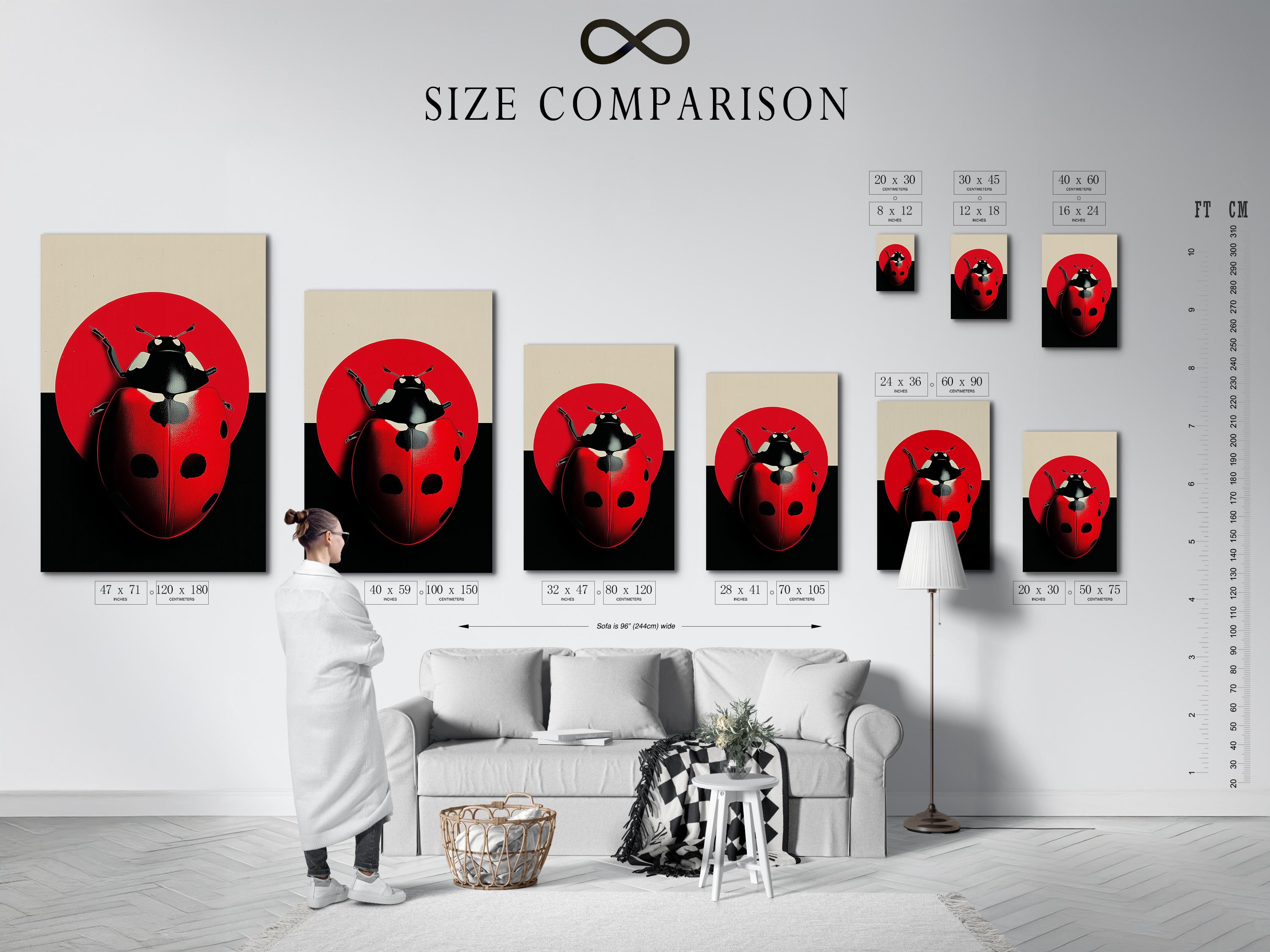 Room mockup showing a framed ladybug artwork on a light wall