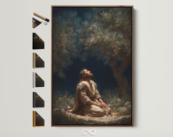 Jesus Praying Canvas Art - Religious Wall Decor, Spiritual Artwork, Earth Tone Print, Faith Based Gift, Church Decor, Christian Home Art