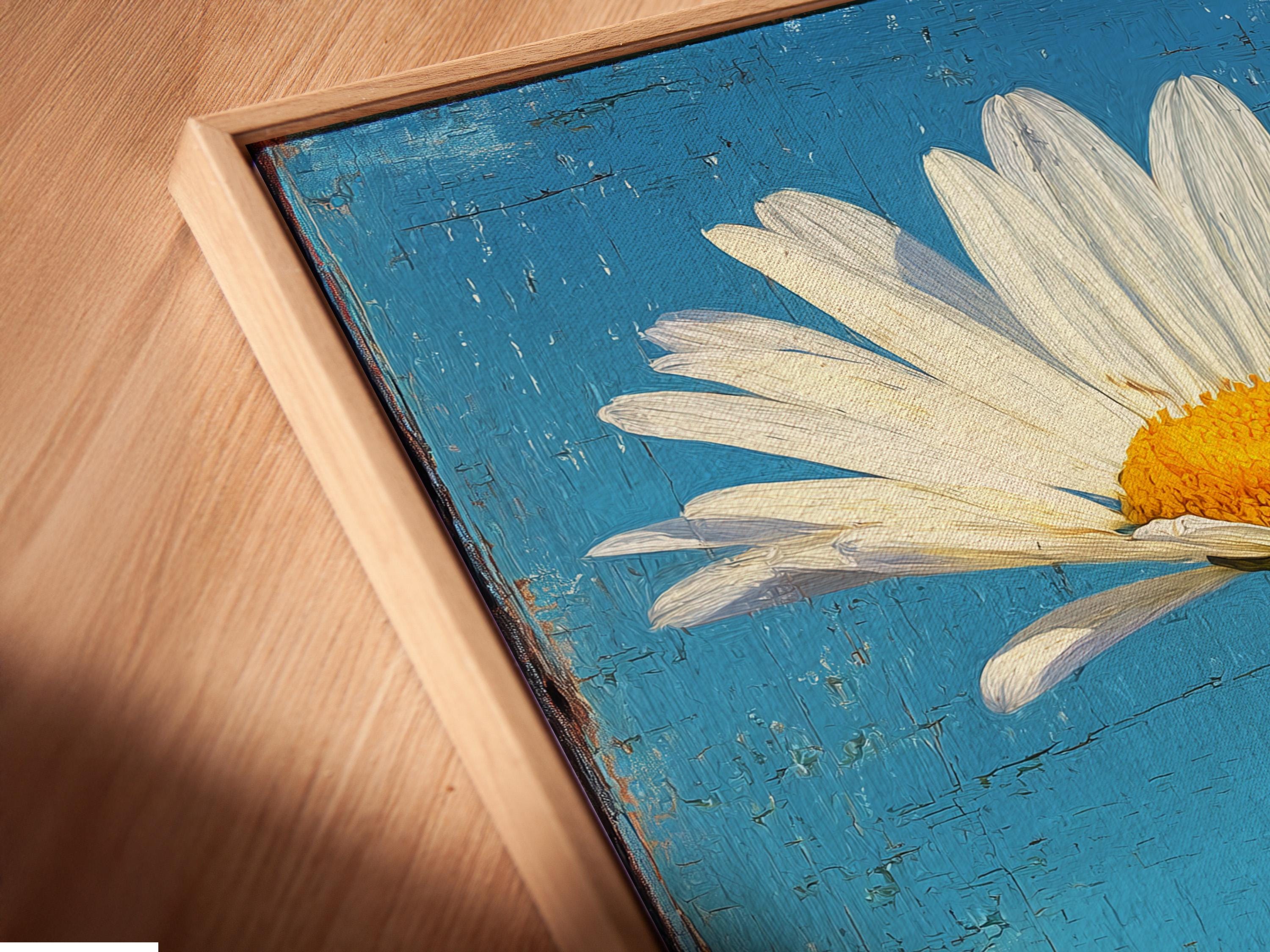 Daisy wall art in a framed mockup on a light background with other frame options